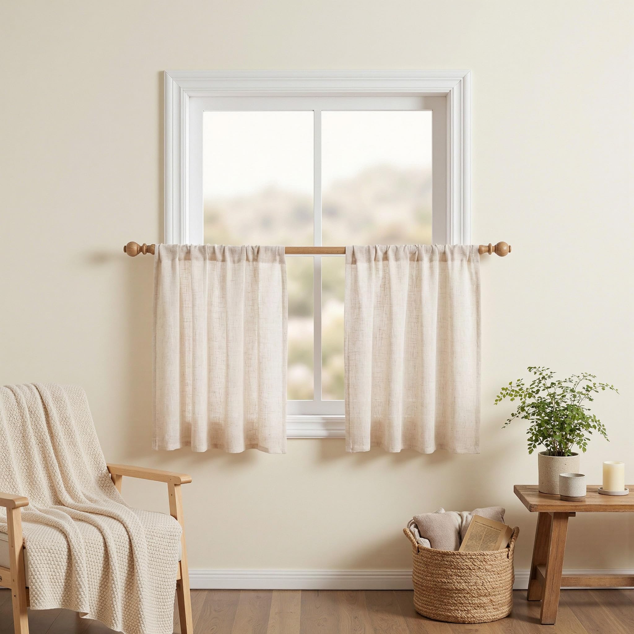 MYSKY HOME Linen Curtains for Living Room, Natural Semi Sheer Curtains & Drapes 84 inches Length 2 Panels Set Farmhouse Country Boho Style Back Tab Draperies for Sliding Glass Door, 50" Wide, Linen