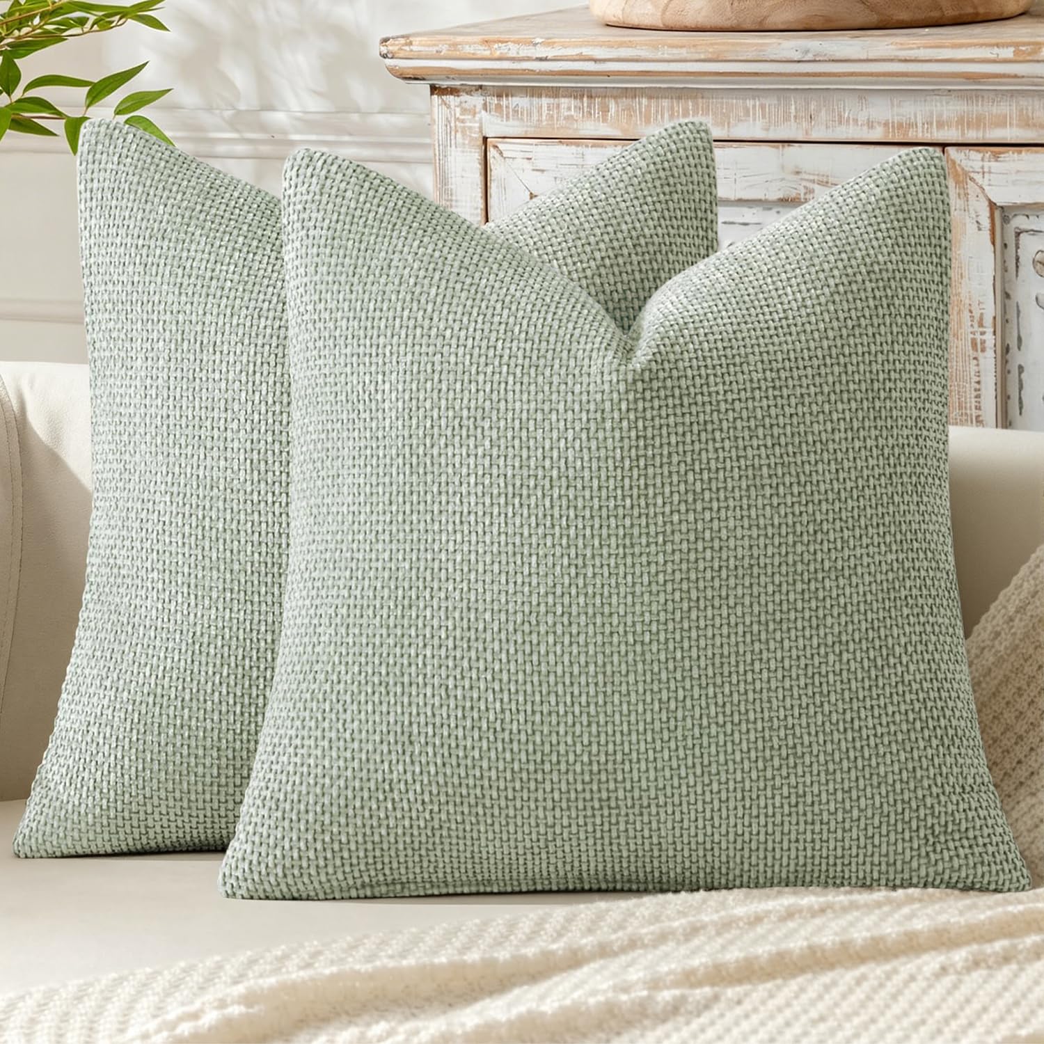 MIULEE Pack of 2 Couch Throw Pillow Covers 18x18 Inch Neutral Beige Modern Boho Accent Decorative Pillow Covers Soft Chenille Farmhouse Cushion Covers for Home Decor Bed Sofa Living Room