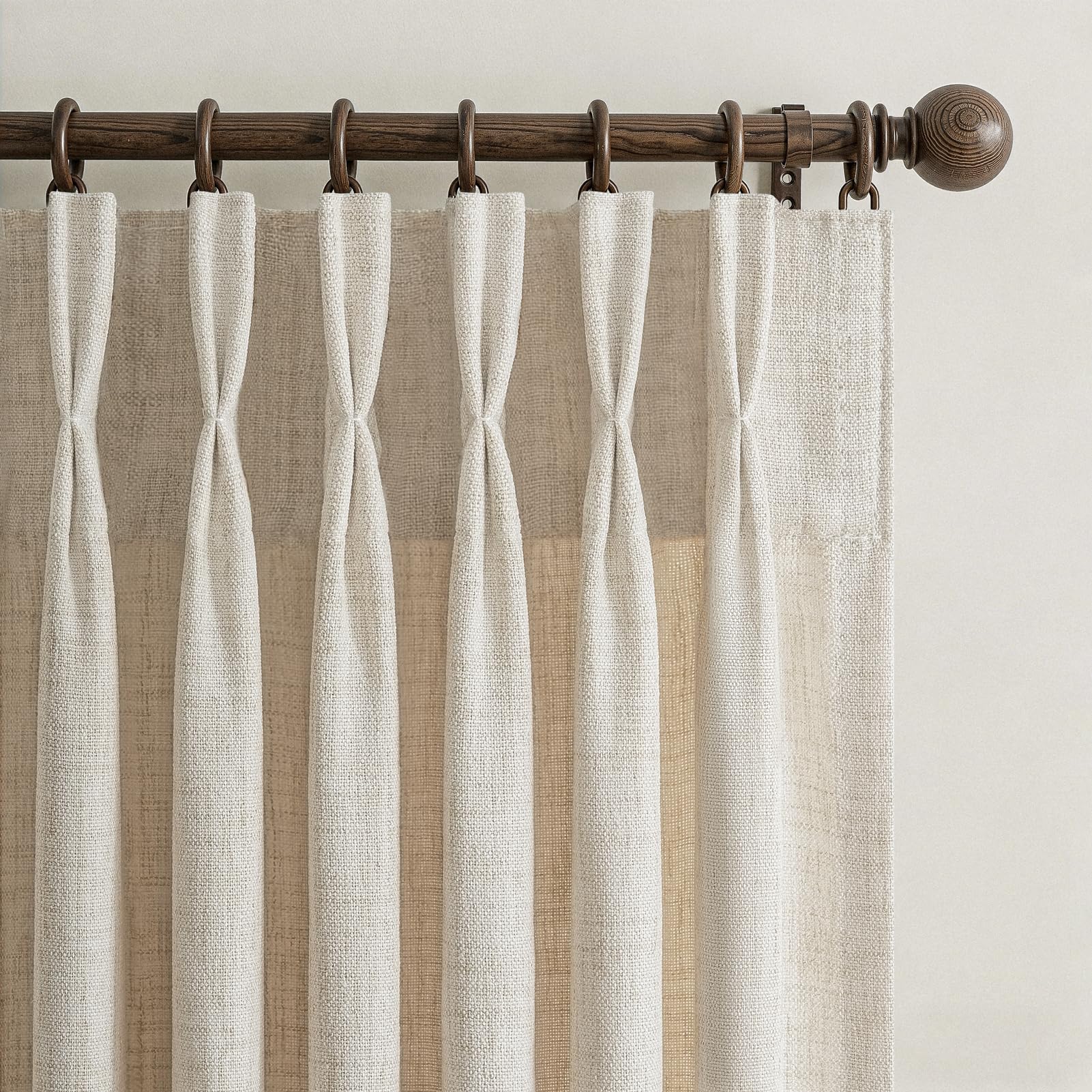 Pinch Pleated Linen 50 Inch Wide Curtains 96 Inches Long for Living Room, Memory Trained Pleat Boho Semi Sheer Birch Light Filtering Privacy Drapes 50x96 Inch Length 2 Panels Set Curtain Cream Ivory