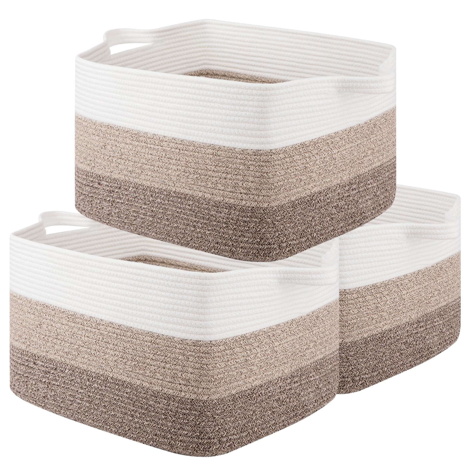 OIAHOMY Storage Basket, Woven Baskets for Storage, Cotton Rope Basket for toys,Towel Baskets for Bathroom - Pack of 3, Gradient Yellow