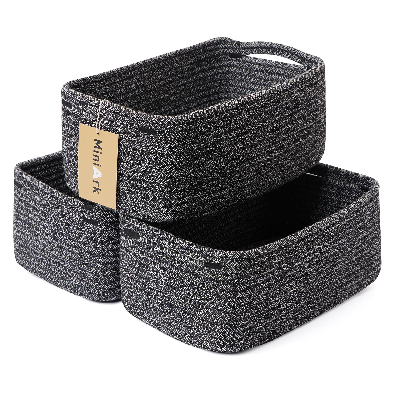MiniArk Small Storage Baskets for Organizing | Closet Organizer Bins | Shelf Toy Basket | Woven Rope Baskets | Cube Decorative Box | Shallow Basket | L11.5xW7.5xH4.7| Brown