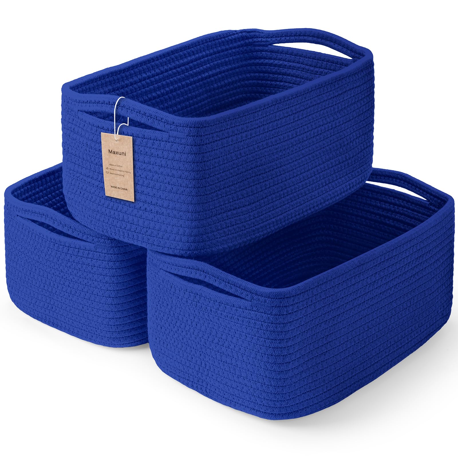 3-Pack Small Storage Baskets for Organizing | Woven Shelf Toy Basket | Rope Baskets for Gifts Empty | Closet Organizer Bins with Handles | Cube Decorative Box | 11.8×7.8×5.1” | Mixed brown