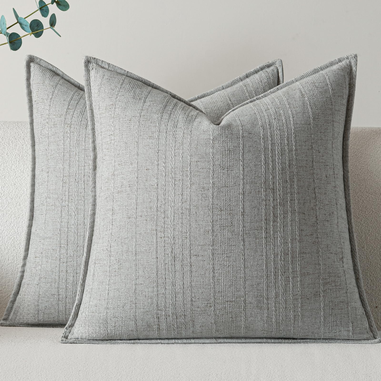 a moment Linen Pillow Covers Set of 2,Boho Farmhouse Throw Pillowcases Neutral Textured Decorative Covers for Couch Sofa Bed, Soft Linen Blend Accent Case Cushion Living Room Home Decor 20"x12"Khaki