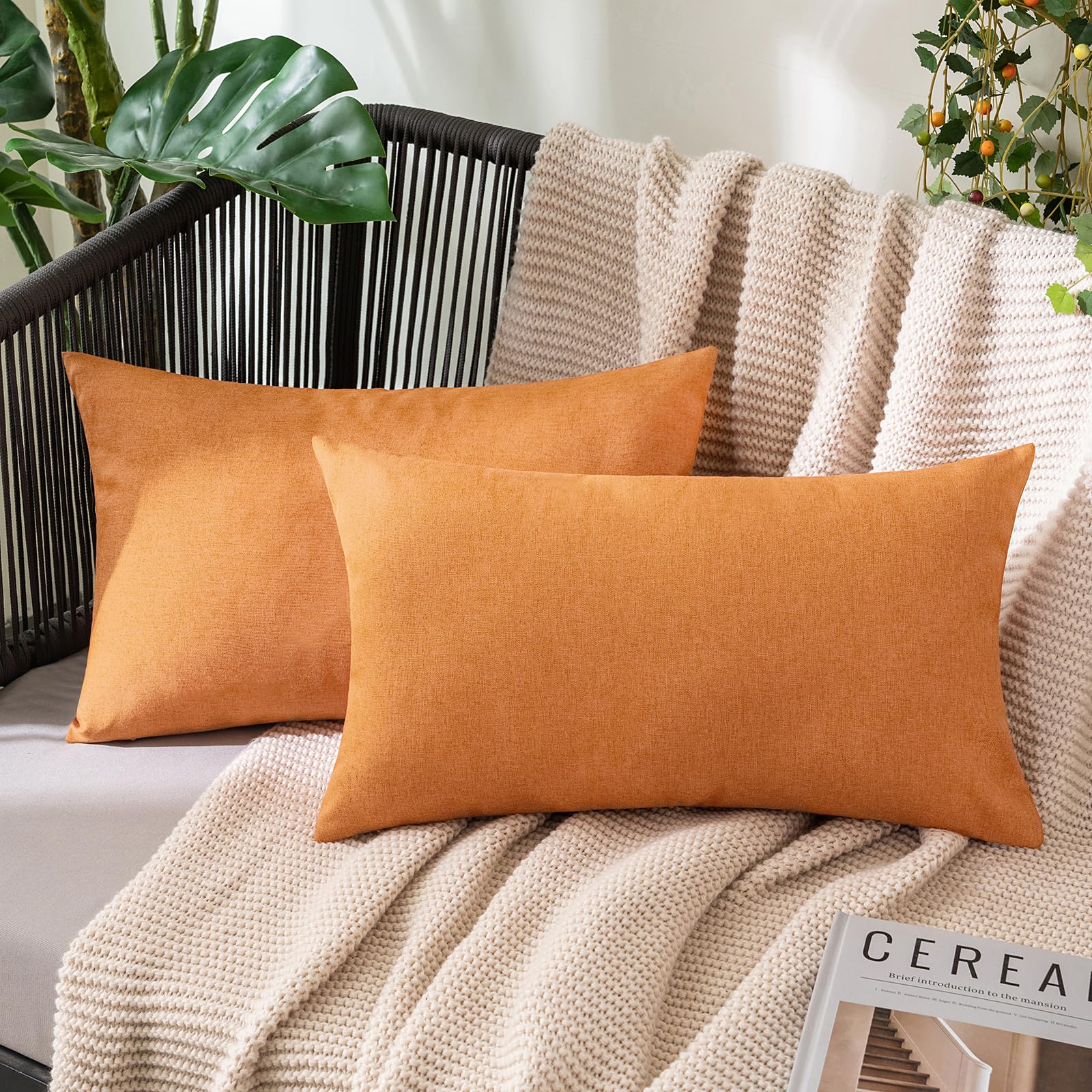 MIULEE Pack of 2 Decorative Outdoor Solid Waterproof Throw Pillow Covers Faux Linen Garden Farmhouse Cushion Cases for Patio Tent Balcony Couch Sofa 18x18 Inch Beige