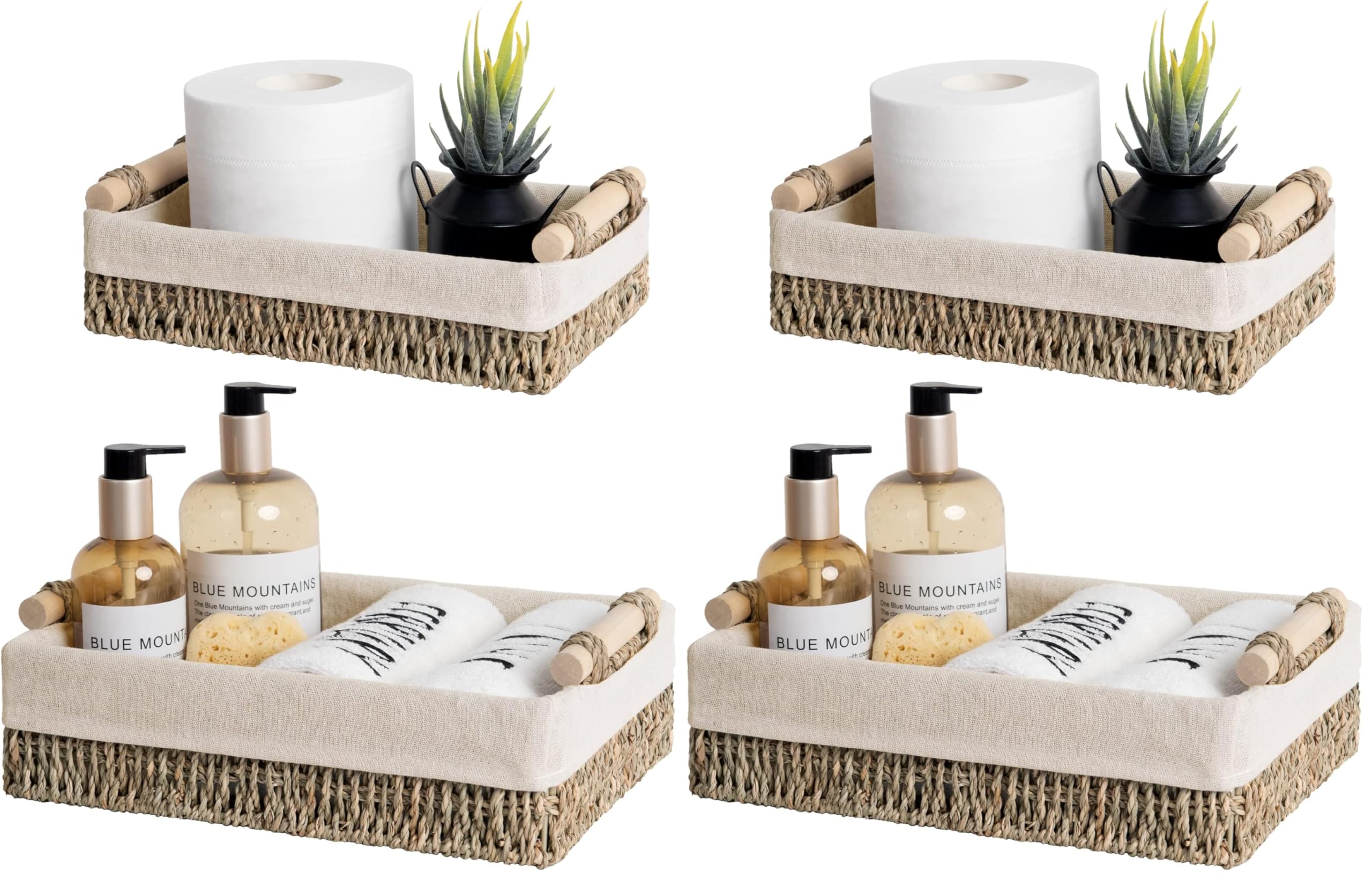 StorageWorks Small Baskets for Organizing, Wicker Bathroom Basket for Toilet Tank Top with Liner, Natural Water Hyacinth, Set of 2