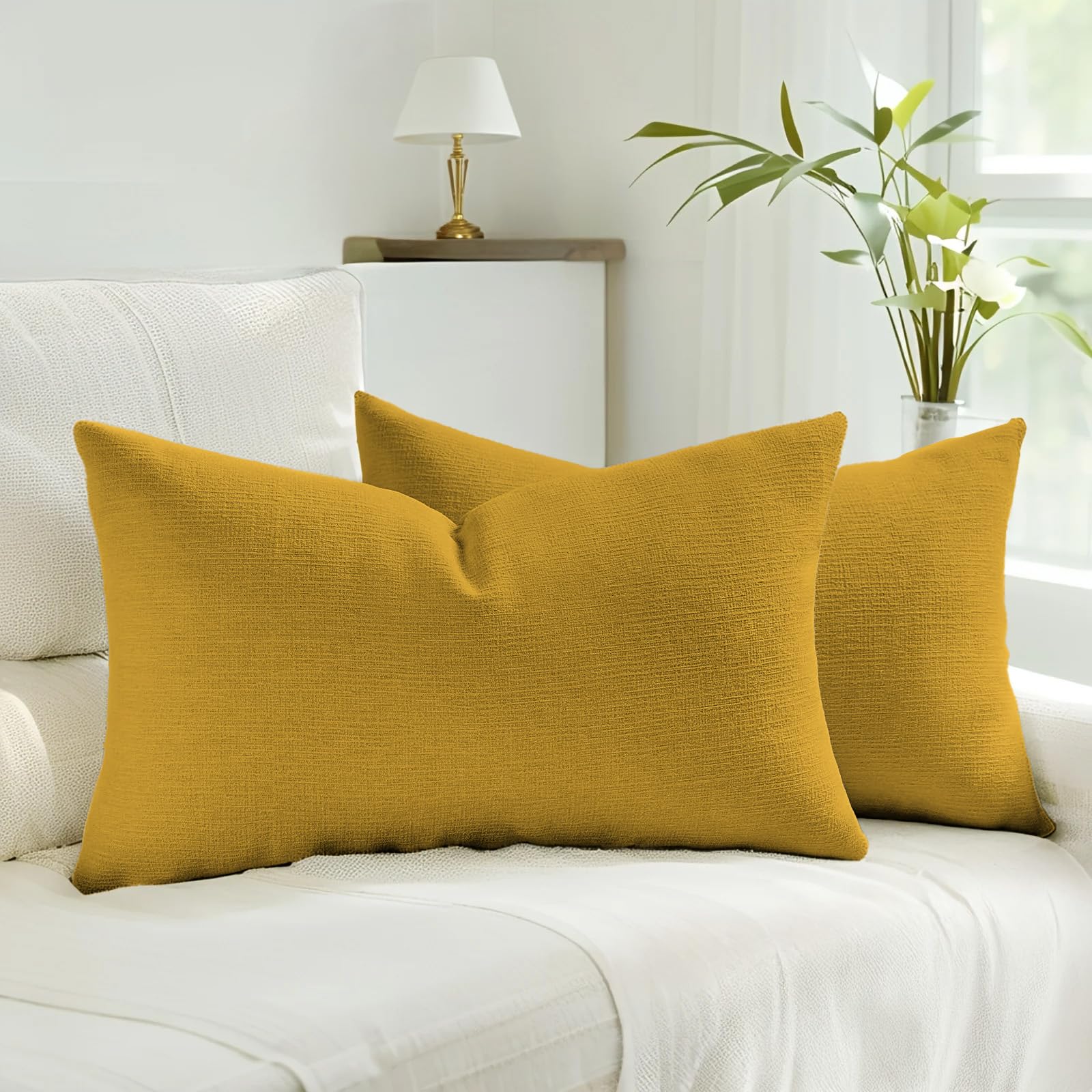 HAUSSY Pack of 2 Linen Pillow Covers 18x18 Inch, Decorative Throw Pillows Soft Boho Neutral Cushion Covers Home Decor Modern Soild Pillow Cases for Couch Living Room Sofa Bed, Coffee (Covers Only)
