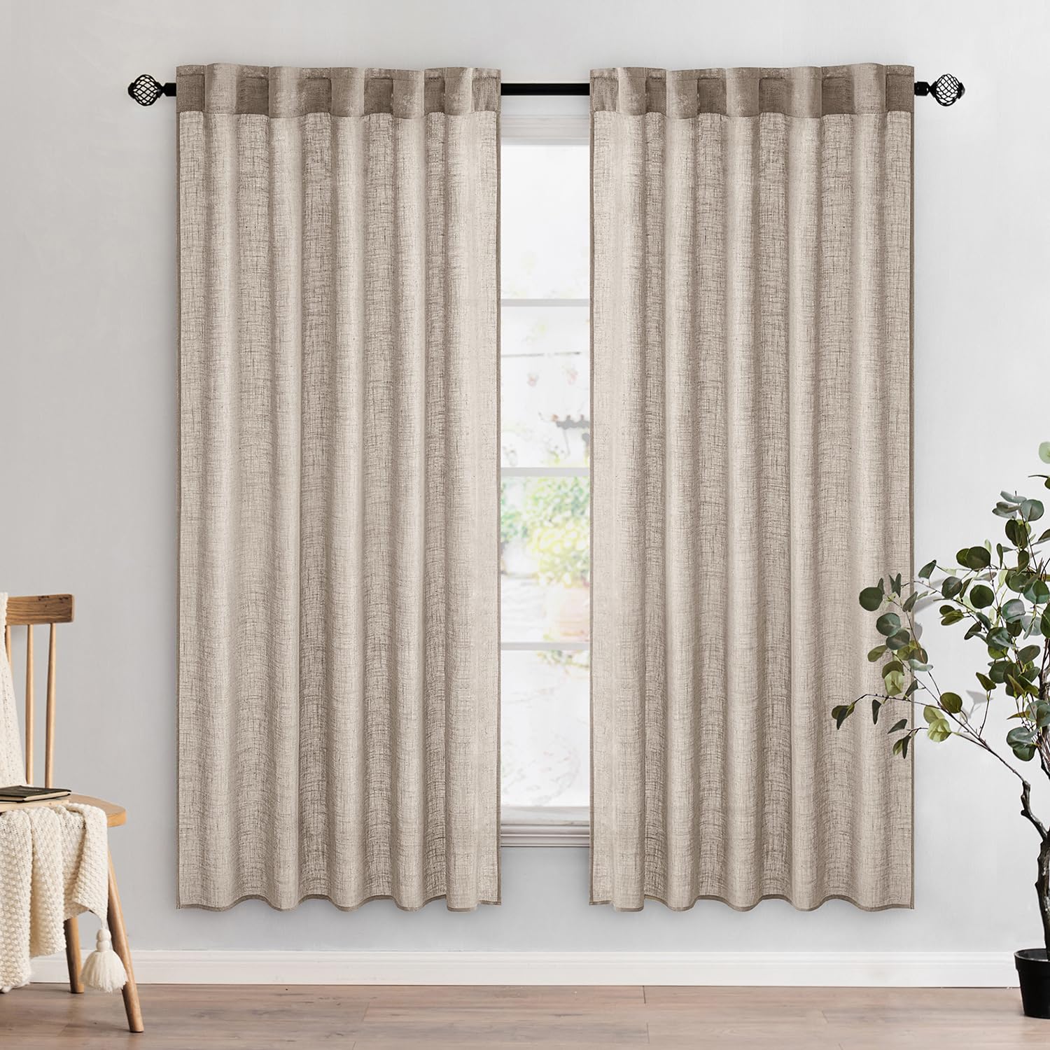MIULEE Natural White Linen Curtains 84 Inch Long for Bedroom Living Room, Soft Thick Linen Textured Window Drapes Semi Sheer Light Filtering Rod Pocket Back Tab Neutral Farmhouse Cream Ivory 2 Panels