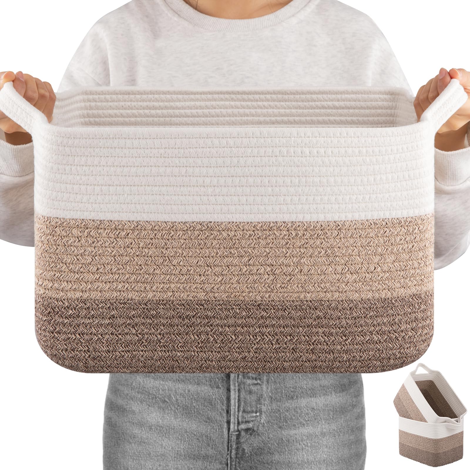 OIAHOMY Storage Basket, Woven Baskets for Storage, Cotton Rope Basket for toys,Towel Baskets for Bathroom - Pack of 3, Gradient Yellow