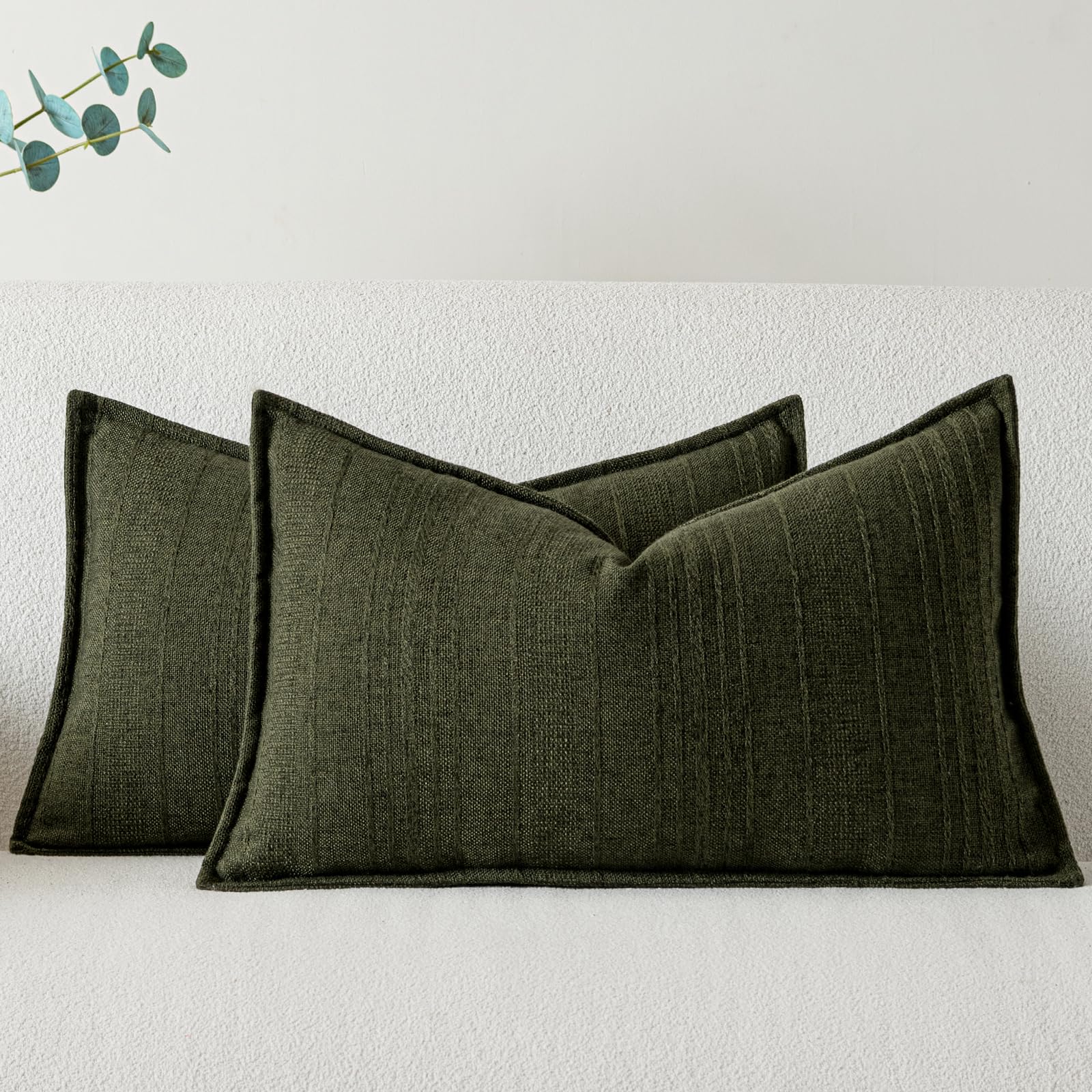 a moment Linen Pillow Covers Set of 2,Boho Farmhouse Throw Pillowcases Neutral Textured Decorative Covers for Couch Sofa Bed, Soft Linen Blend Accent Case Cushion Living Room Home Decor 20"x12"Khaki