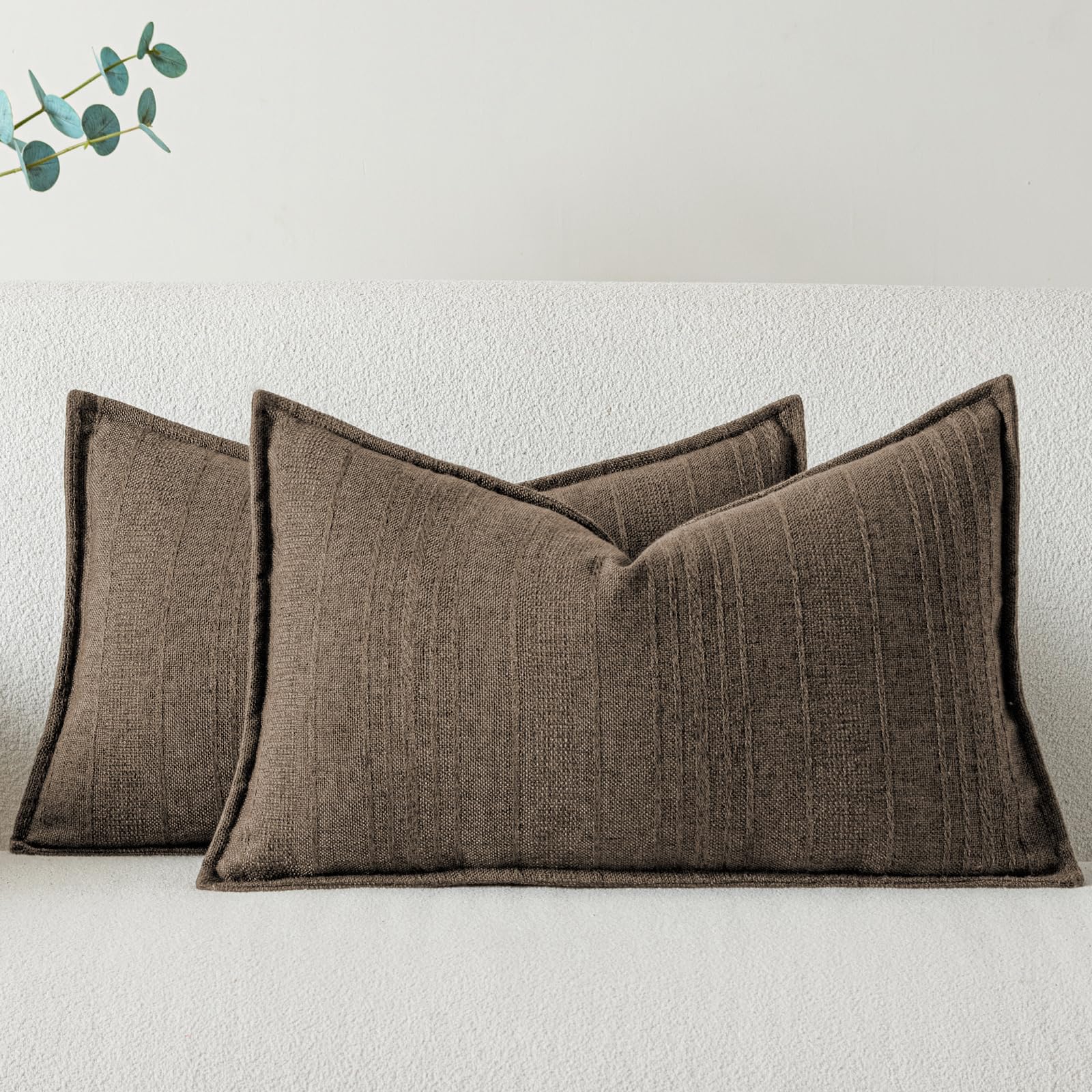 a moment Linen Pillow Covers Set of 2,Boho Farmhouse Throw Pillowcases Neutral Textured Decorative Covers for Couch Sofa Bed, Soft Linen Blend Accent Case Cushion Living Room Home Decor 20"x12"Khaki