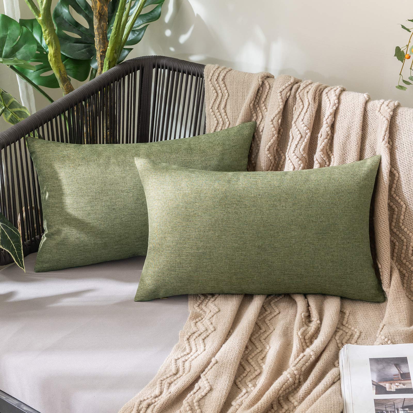 MIULEE Pack of 2 Decorative Outdoor Solid Waterproof Throw Pillow Covers Faux Linen Garden Farmhouse Cushion Cases for Patio Tent Balcony Couch Sofa 18x18 Inch Beige