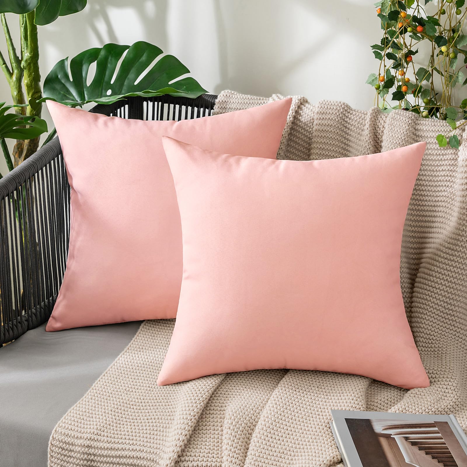 MIULEE Pack of 2 Decorative Outdoor Solid Waterproof Throw Pillow Covers Faux Linen Garden Farmhouse Cushion Cases for Patio Tent Balcony Couch Sofa 18x18 Inch Beige