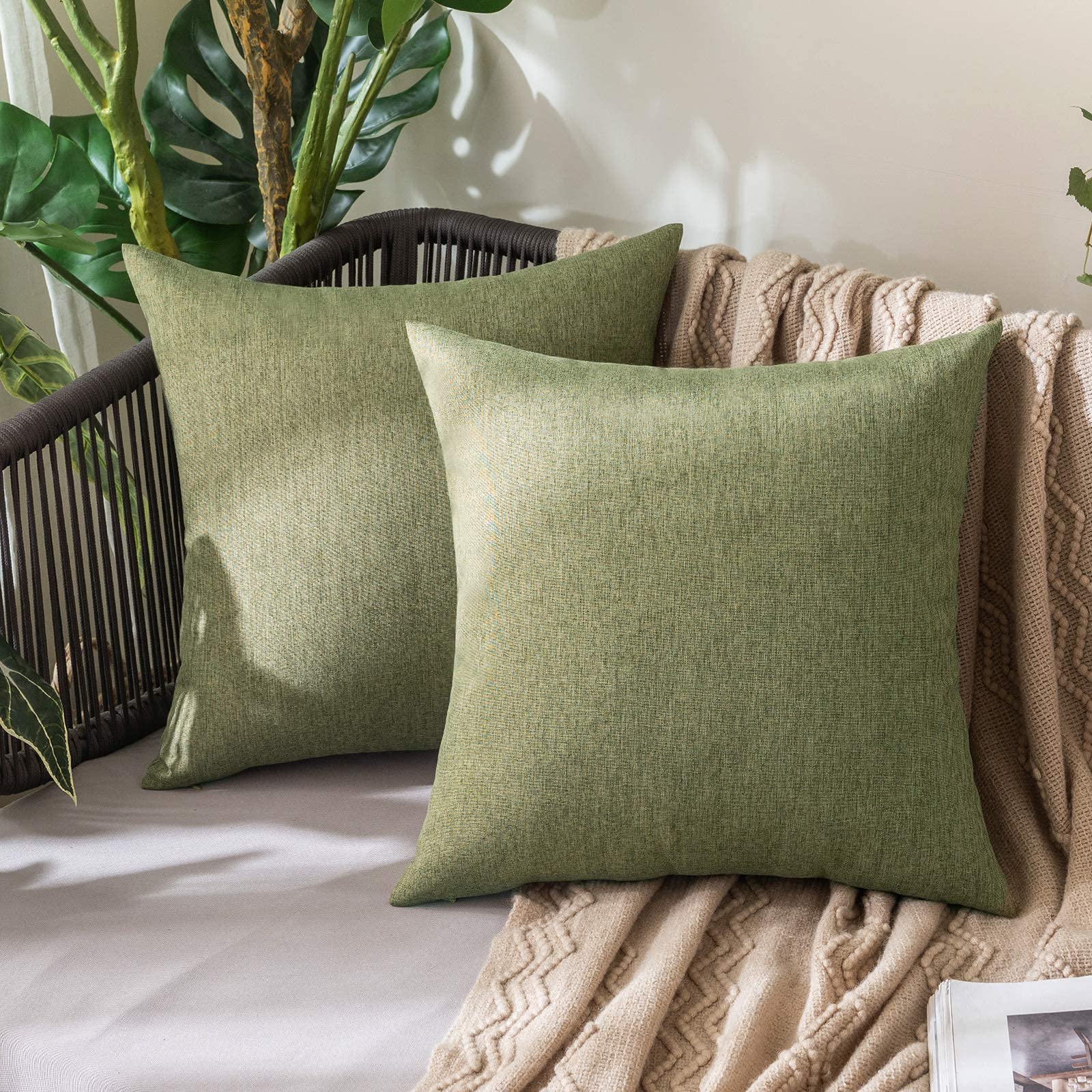 MIULEE Pack of 2 Decorative Outdoor Solid Waterproof Throw Pillow Covers Faux Linen Garden Farmhouse Cushion Cases for Patio Tent Balcony Couch Sofa 18x18 Inch Beige