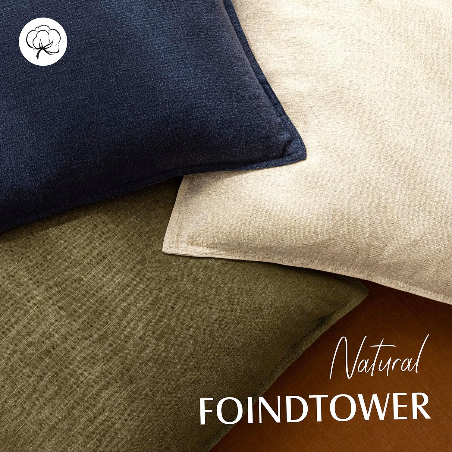 Foindtower Pack of 2, Decorative Linen Soild Throw Pillow Covers Soft Accent Cushion Case Boho Farmhouse Neutral Pillowcase for Couch Sofa Bedroom Living Room Home Decor 18 x 18 Inch Natural Beige