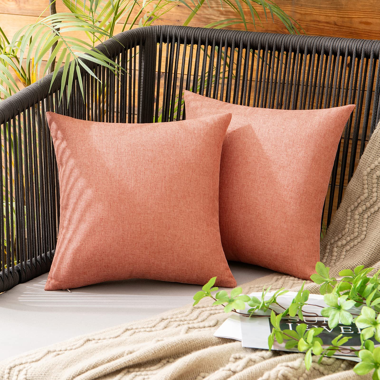MIULEE Pack of 2 Decorative Outdoor Solid Waterproof Throw Pillow Covers Faux Linen Garden Farmhouse Cushion Cases for Patio Tent Balcony Couch Sofa 18x18 Inch Beige