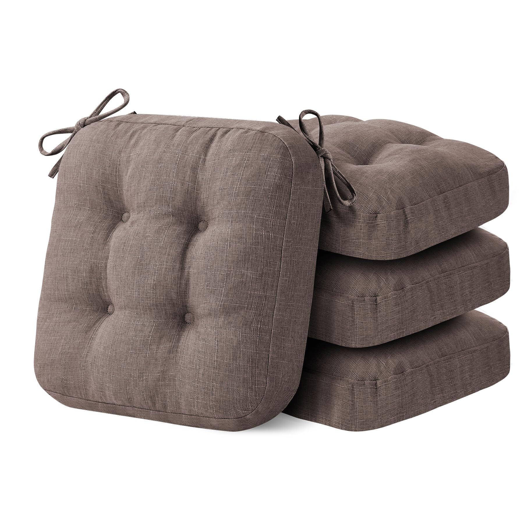 IASEAHK Chair Cushions for Dining Chairs, Dining Chair Cushions, Tufted Indoor Chair Pads with Ties & Non Slip Backing, Seat Cushions for Kitchen Chairs 16.5” x 16.5” x 3.5”, Set of 2, Beige