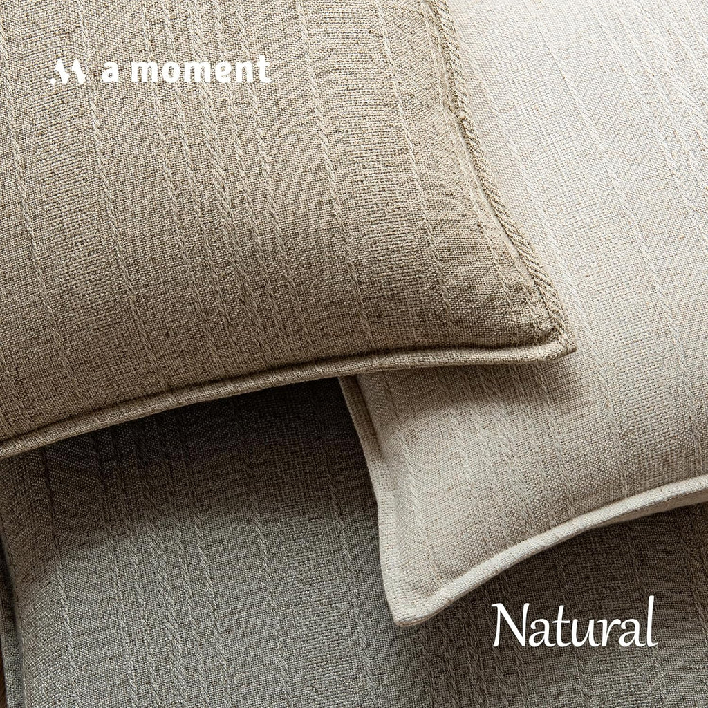 a moment Linen Pillow Covers Set of 2,Boho Farmhouse Throw Pillowcases Neutral Textured Decorative Covers for Couch Sofa Bed, Soft Linen Blend Accent Case Cushion Living Room Home Decor 20"x12"Khaki