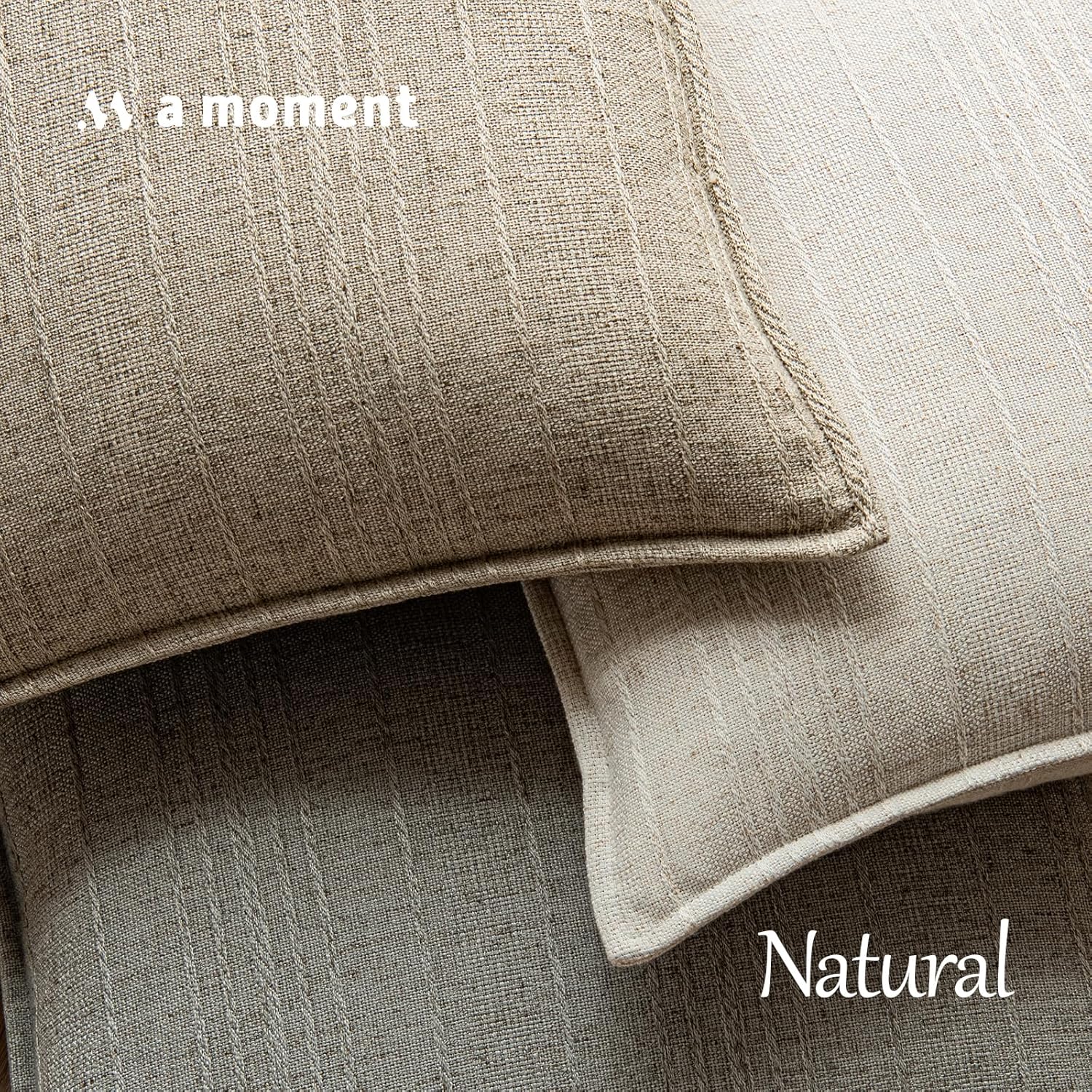 a moment Linen Pillow Covers Set of 2,Boho Farmhouse Throw Pillowcases Neutral Textured Decorative Covers for Couch Sofa Bed, Soft Linen Blend Accent Case Cushion Living Room Home Decor 20"x12"Khaki