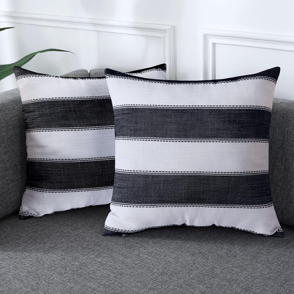 AmHoo Pack of 2 Farmhouse Stripe Check Throw Pillow Covers Set Case Cotton Linen Decorative Pillowcases Cushion Cover for Couch Bench Sofa 20x20 Inch Sage Green