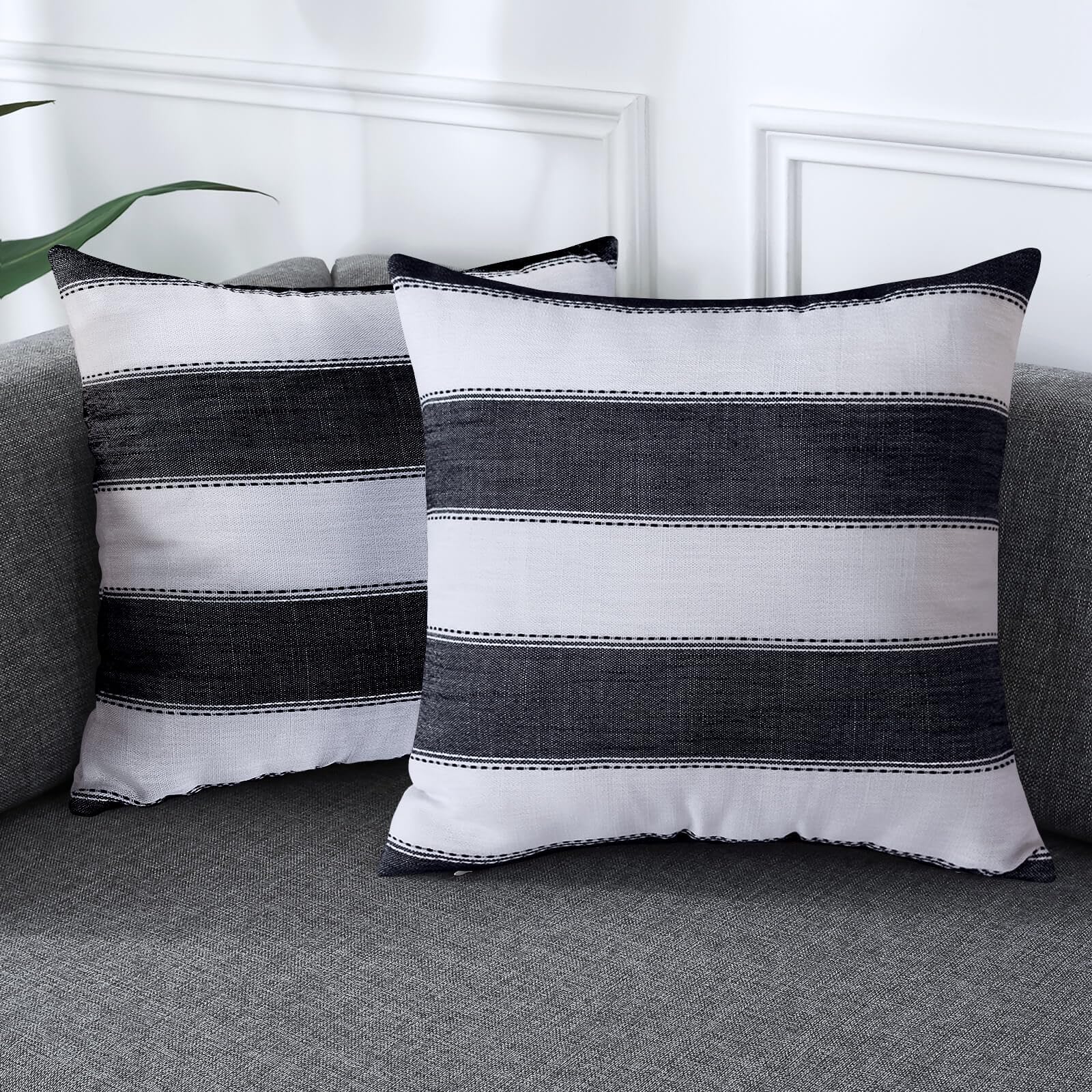 AmHoo Pack of 2 Farmhouse Stripe Check Throw Pillow Covers Set Case Cotton Linen Decorative Pillowcases Cushion Cover for Couch Bench Sofa 20x20 Inch Sage Green