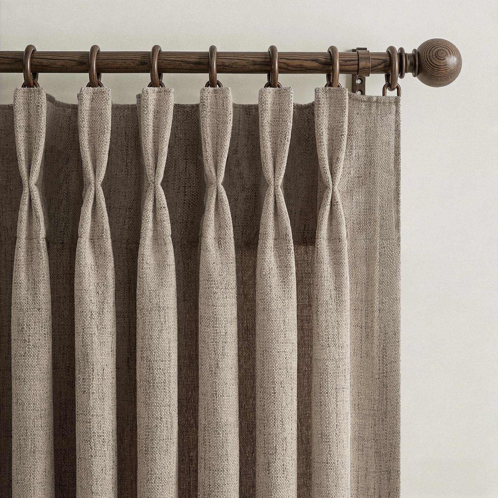 Pinch Pleated Linen 50 Inch Wide Curtains 96 Inches Long for Living Room, Memory Trained Pleat Boho Semi Sheer Birch Light Filtering Privacy Drapes 50x96 Inch Length 2 Panels Set Curtain Cream Ivory
