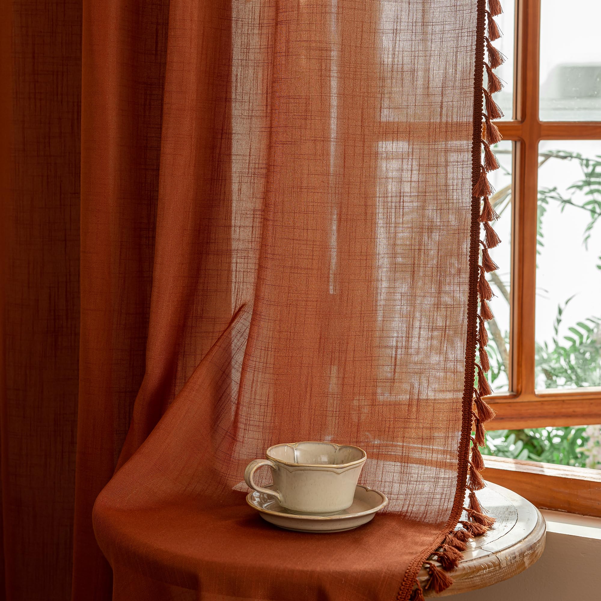 MYSKY HOME Linen Curtains for Living Room, Natural Semi Sheer Curtains & Drapes 84 inches Length 2 Panels Set Farmhouse Country Boho Style Back Tab Draperies for Sliding Glass Door, 50" Wide, Linen