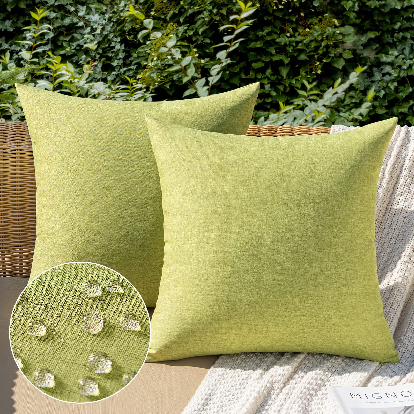 MIULEE Pack of 2 Decorative Outdoor Solid Waterproof Throw Pillow Covers Faux Linen Garden Farmhouse Cushion Cases for Patio Tent Balcony Couch Sofa 18x18 Inch Beige