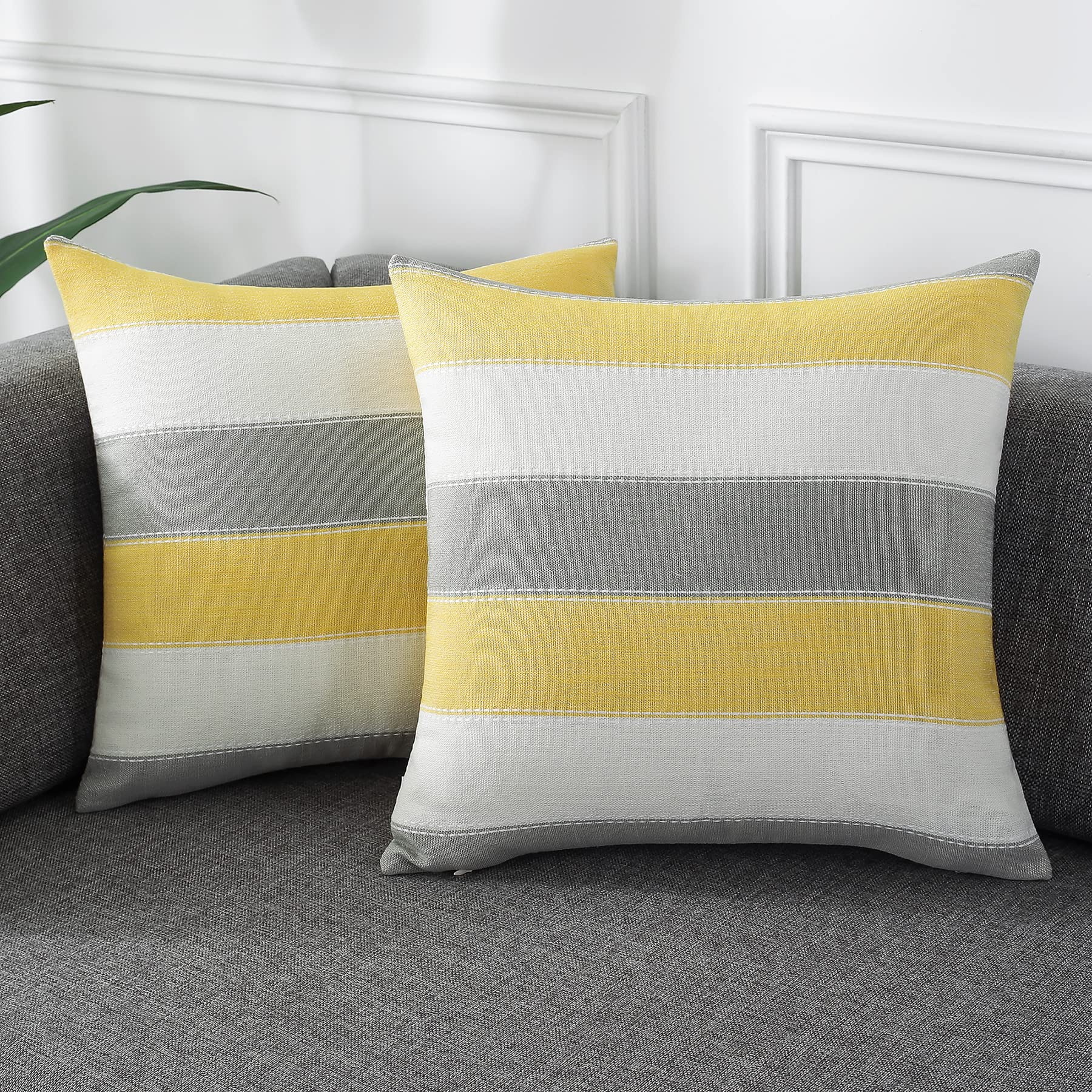 AmHoo Pack of 2 Farmhouse Stripe Check Throw Pillow Covers Set Case Cotton Linen Decorative Pillowcases Cushion Cover for Couch Bench Sofa 20x20 Inch Sage Green
