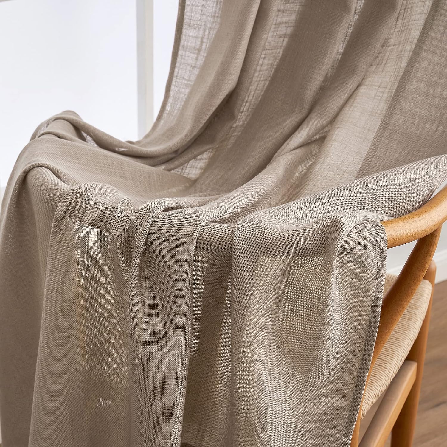 MIULEE Taupe Linen Curtains 84 Inch Length for Bedroom Living Room, Soft Thick Linen Textured Window Drapes Semi Sheer Light Filtering Back Tab Rod Pocket Burlap Look Farmhouse Country Decor, 2 Panels