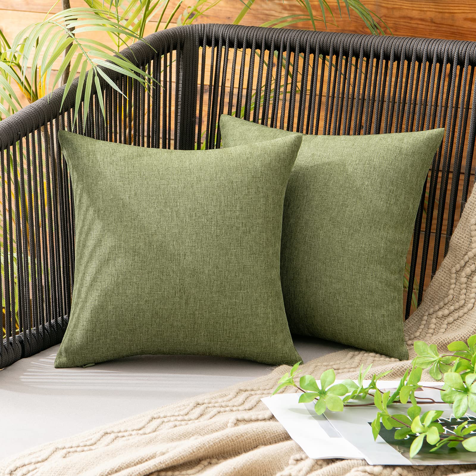 MIULEE Pack of 2 Decorative Outdoor Solid Waterproof Throw Pillow Covers Faux Linen Garden Farmhouse Cushion Cases for Patio Tent Balcony Couch Sofa 18x18 Inch Beige