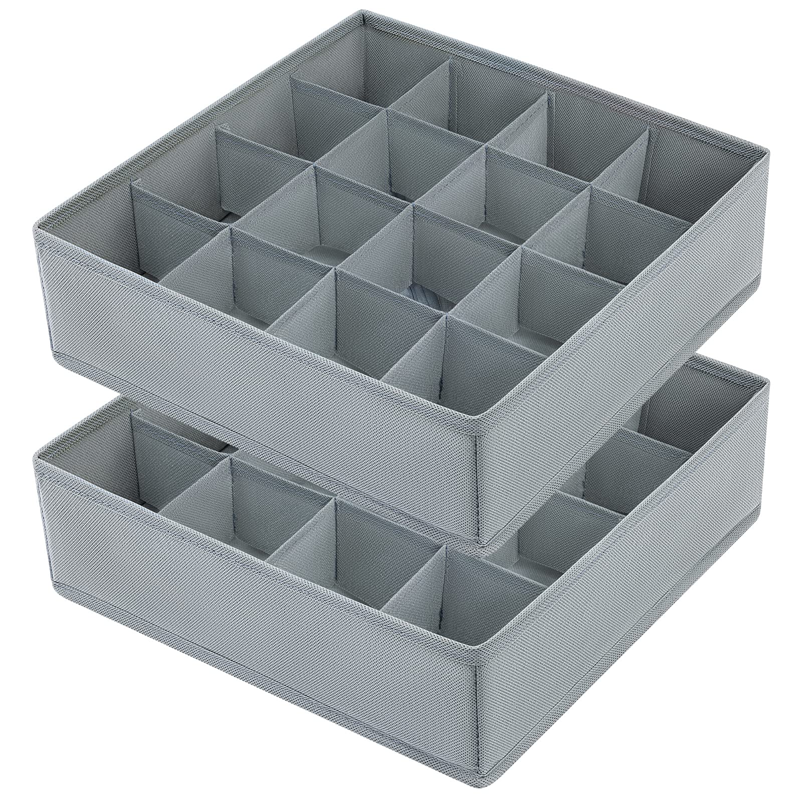Joyoldelf Sock Drawer Organizer Divider 2 Packs Underwear Organizer, 24 Cell Closet Organizers and Storage Organizer Sock Holders Organizers for Storing Socks, Handkerchiefs, Ties, Belts (Grey)