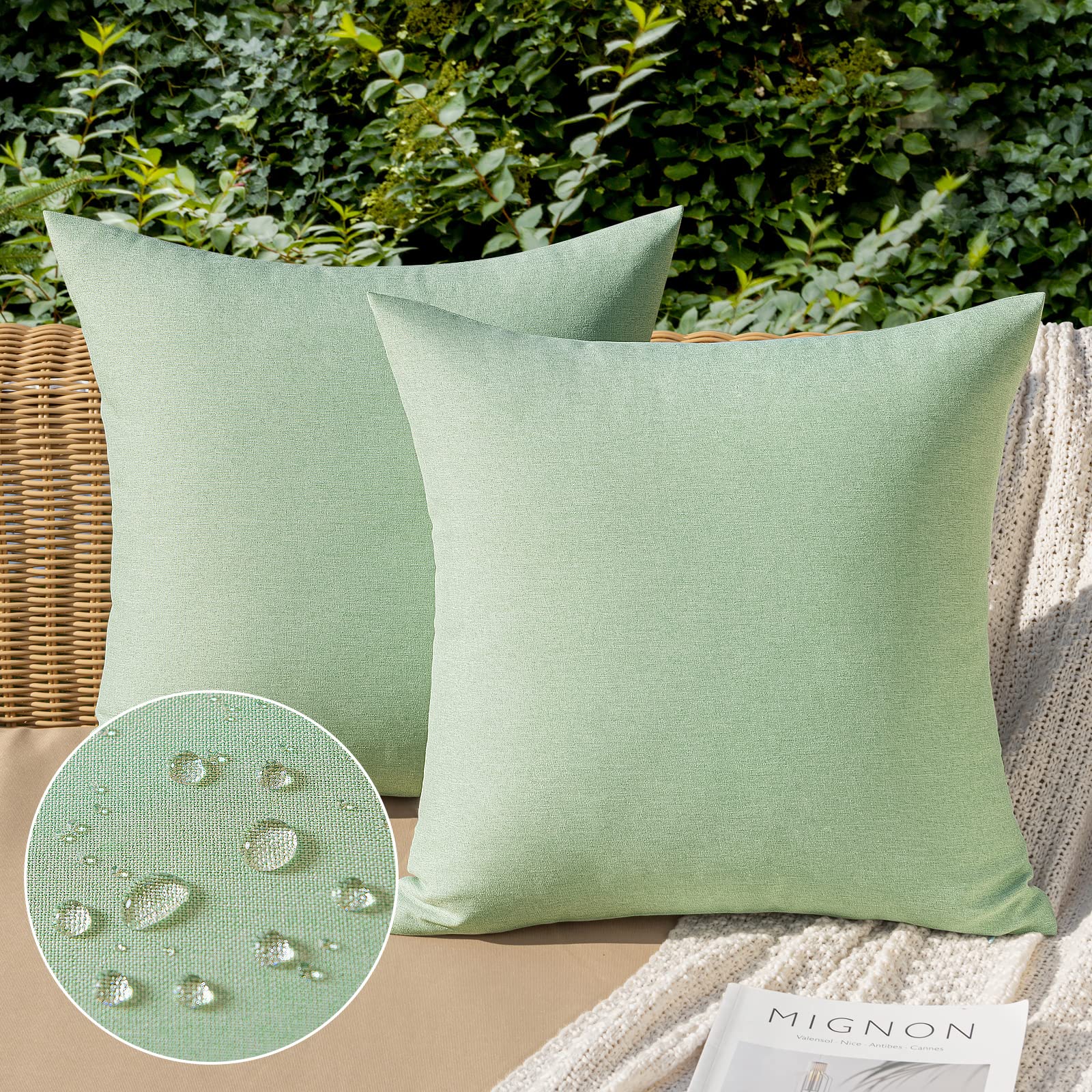 MIULEE Pack of 2 Decorative Outdoor Solid Waterproof Throw Pillow Covers Faux Linen Garden Farmhouse Cushion Cases for Patio Tent Balcony Couch Sofa 18x18 Inch Beige