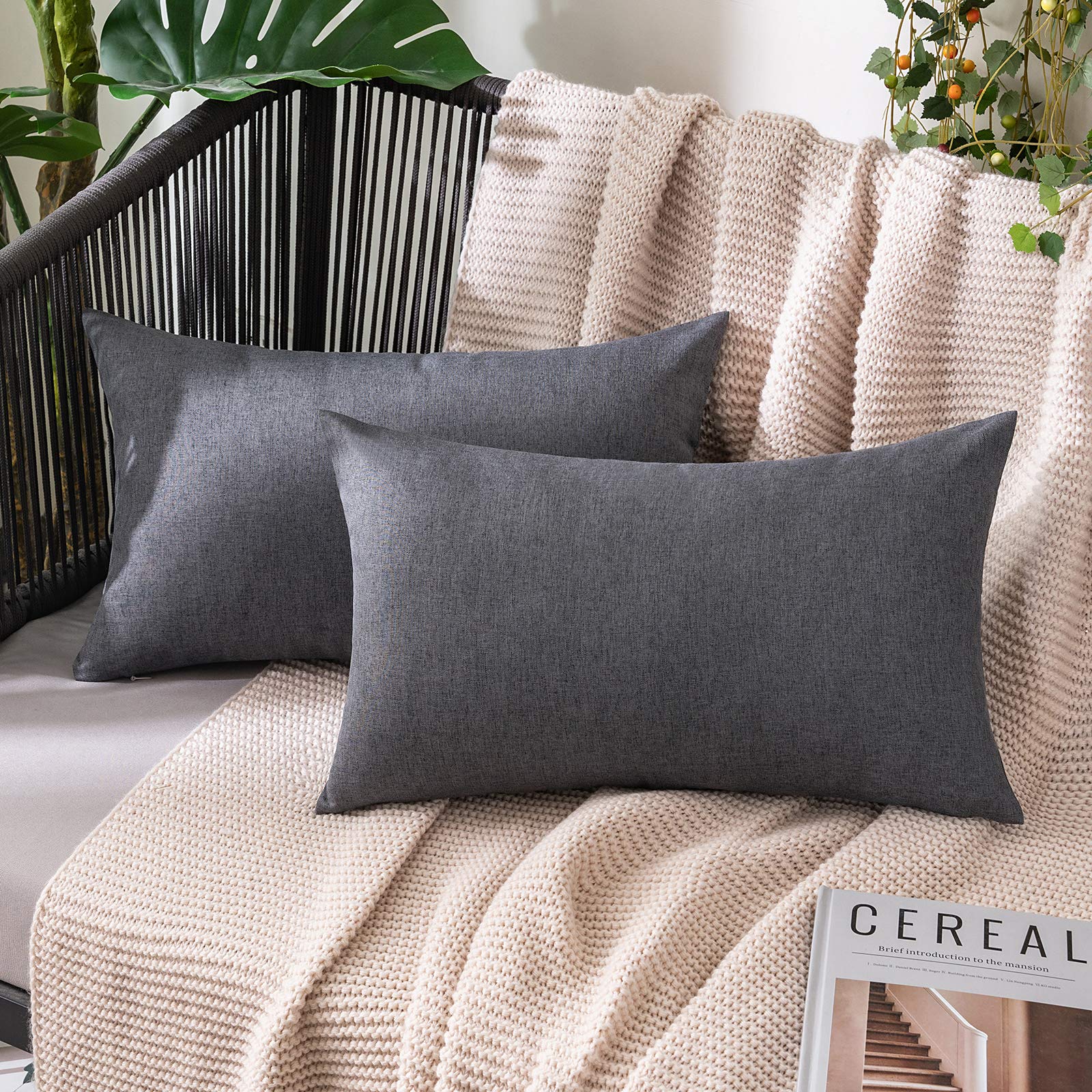 MIULEE Pack of 2 Decorative Outdoor Solid Waterproof Throw Pillow Covers Faux Linen Garden Farmhouse Cushion Cases for Patio Tent Balcony Couch Sofa 18x18 Inch Beige
