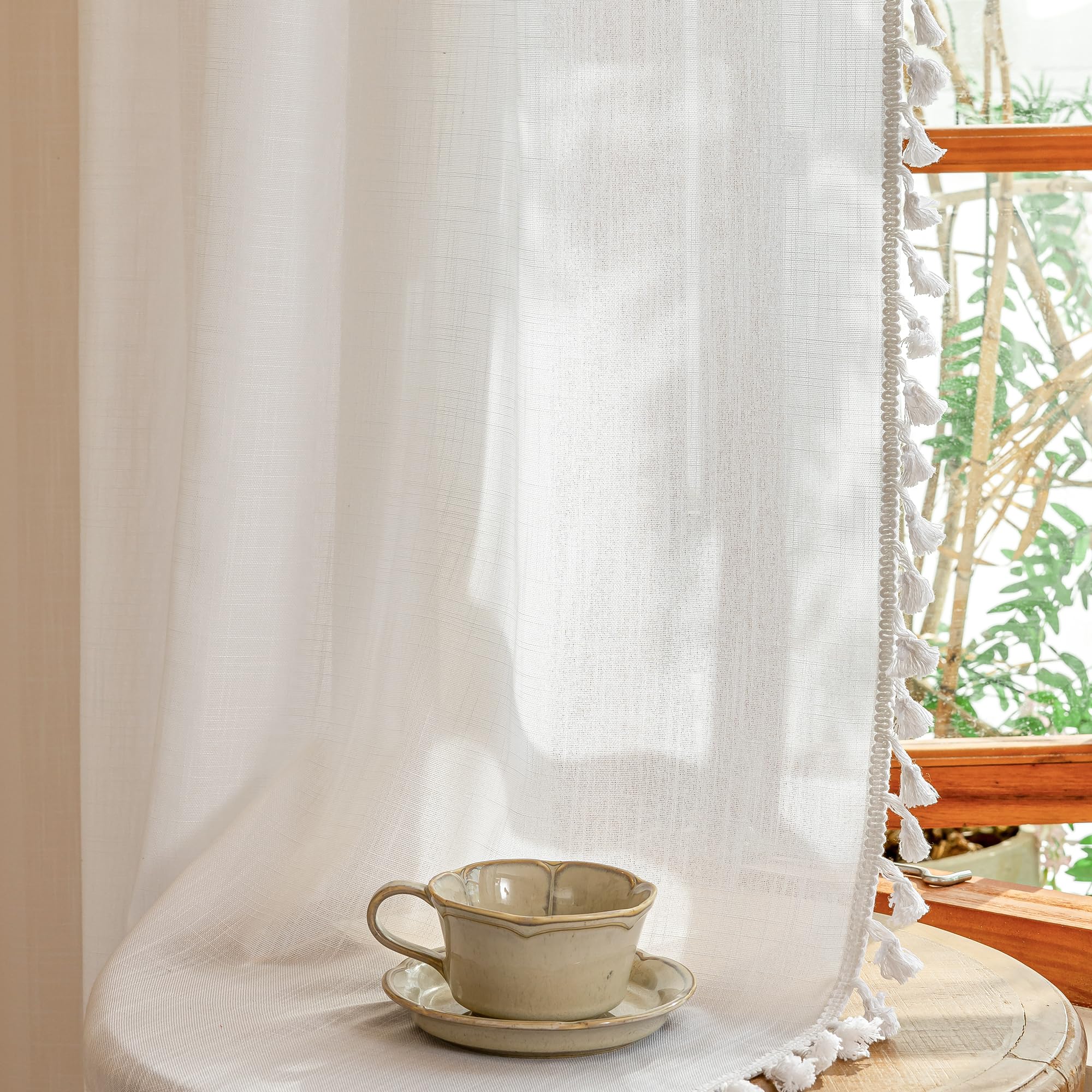 MYSKY HOME Linen Curtains for Living Room, Natural Semi Sheer Curtains & Drapes 84 inches Length 2 Panels Set Farmhouse Country Boho Style Back Tab Draperies for Sliding Glass Door, 50" Wide, Linen