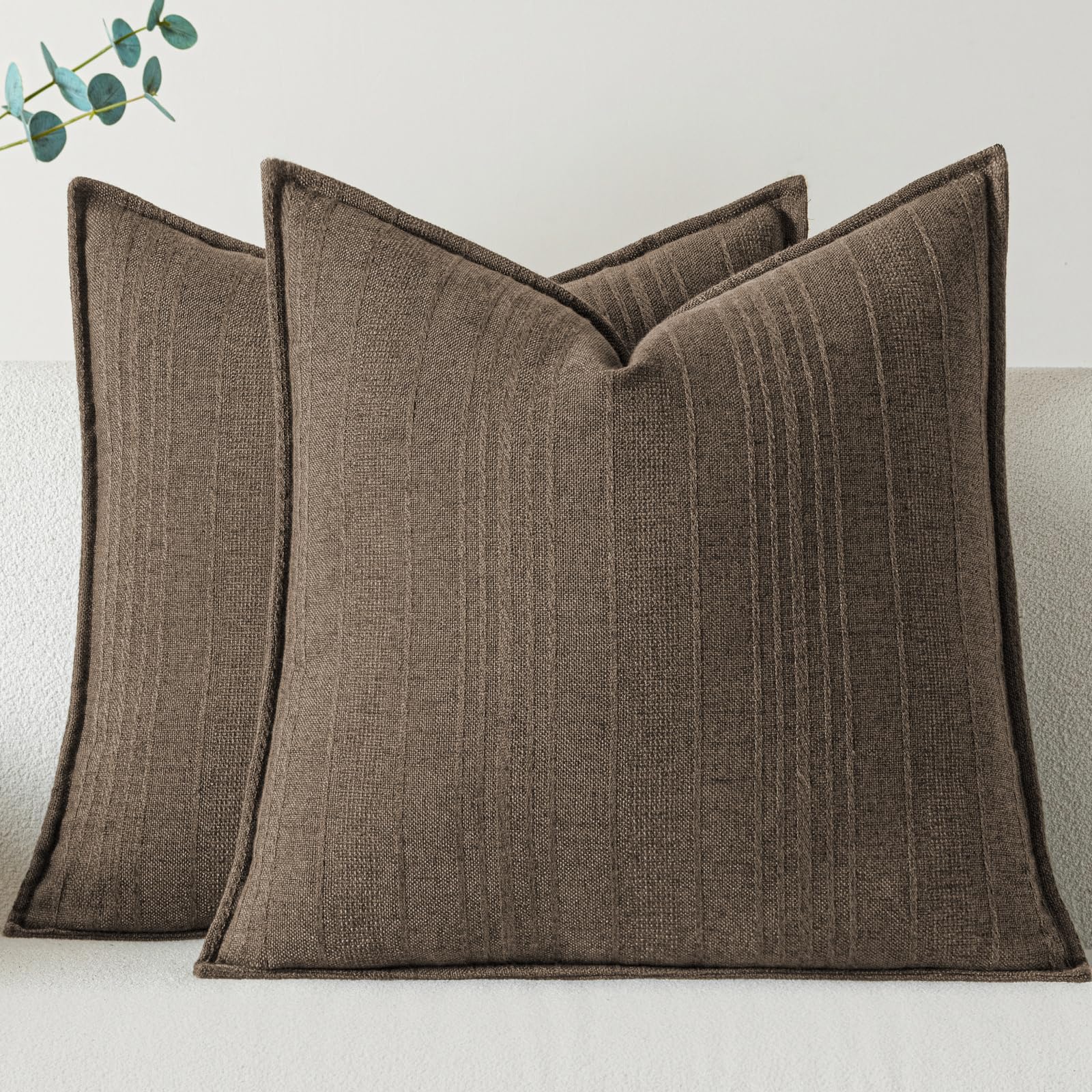 a moment Linen Pillow Covers Set of 2,Boho Farmhouse Throw Pillowcases Neutral Textured Decorative Covers for Couch Sofa Bed, Soft Linen Blend Accent Case Cushion Living Room Home Decor 20"x12"Khaki