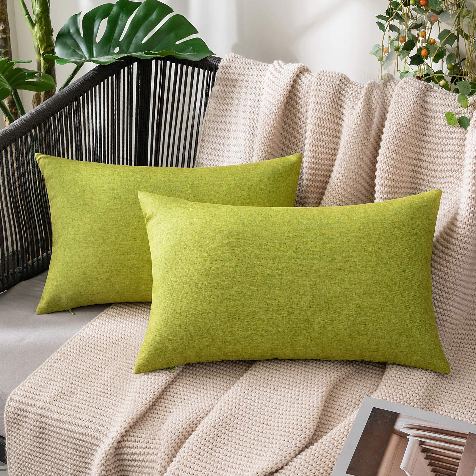 MIULEE Pack of 2 Decorative Outdoor Solid Waterproof Throw Pillow Covers Faux Linen Garden Farmhouse Cushion Cases for Patio Tent Balcony Couch Sofa 18x18 Inch Beige