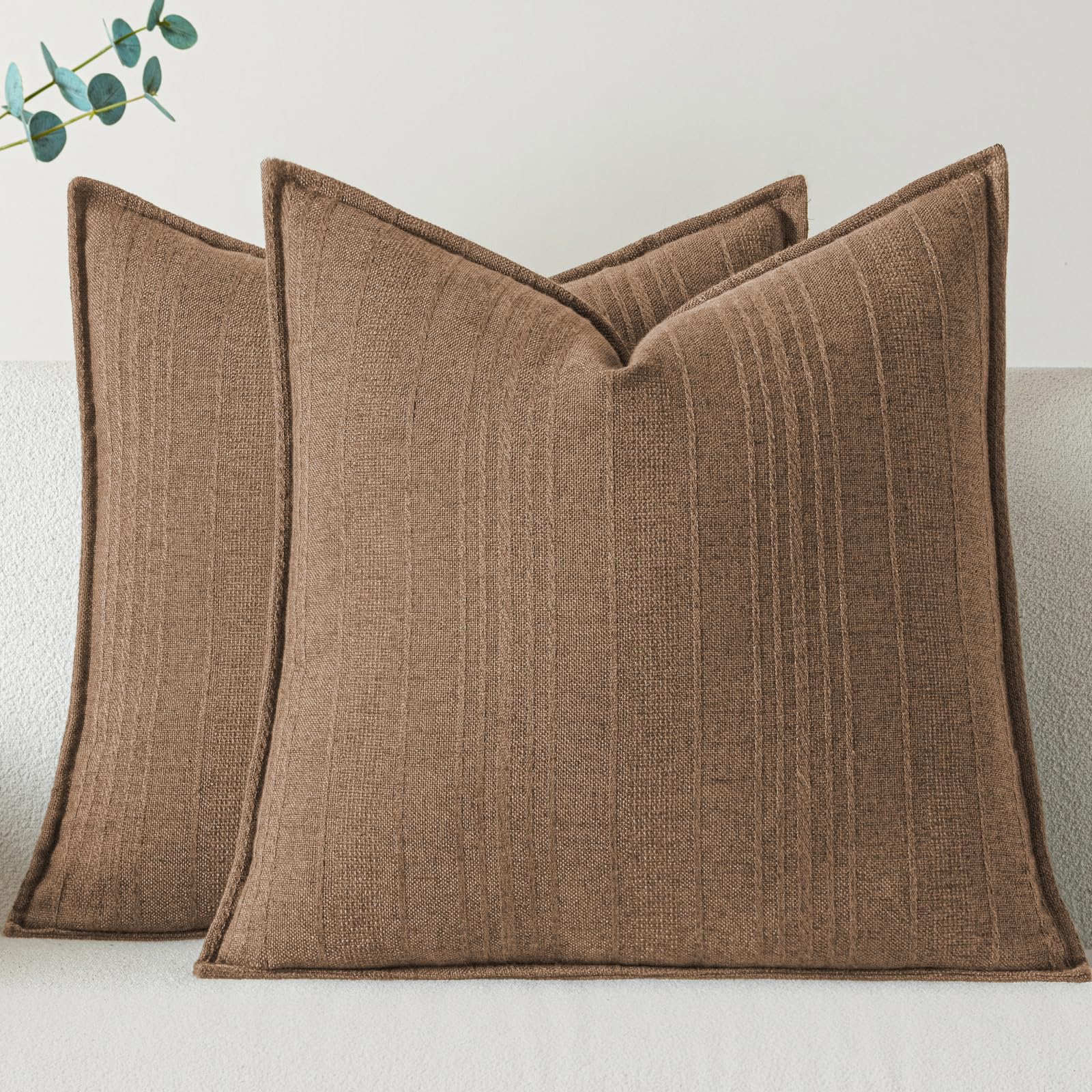 a moment Linen Pillow Covers Set of 2,Boho Farmhouse Throw Pillowcases Neutral Textured Decorative Covers for Couch Sofa Bed, Soft Linen Blend Accent Case Cushion Living Room Home Decor 20"x12"Khaki