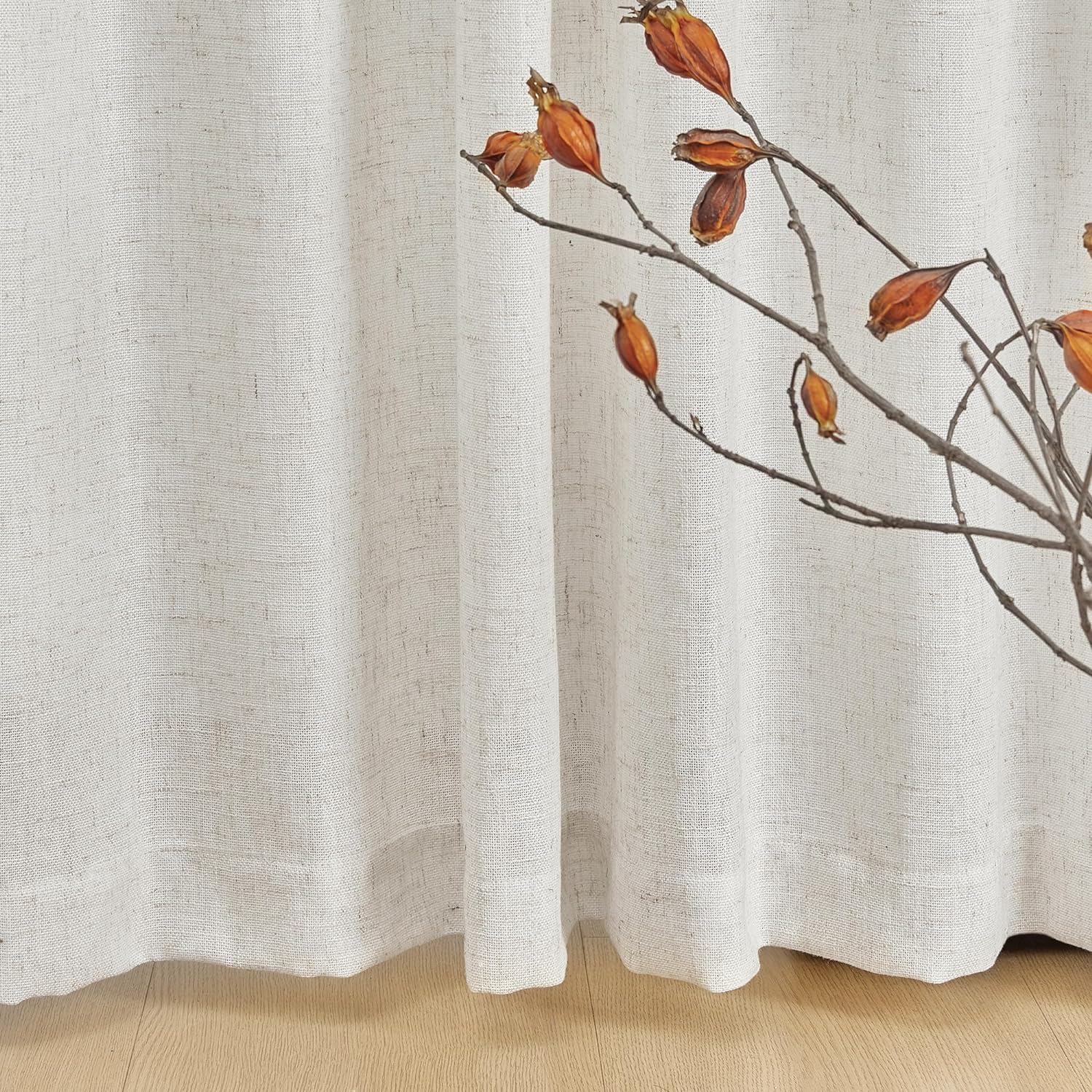 MYSKY HOME Linen Curtains for Living Room, Natural Semi Sheer Curtains & Drapes 84 inches Length 2 Panels Set Farmhouse Country Boho Style Back Tab Draperies for Sliding Glass Door, 50" Wide, Linen