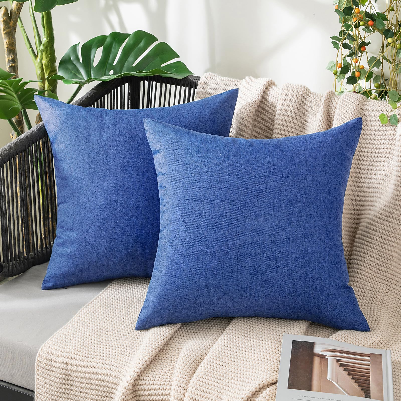 MIULEE Pack of 2 Decorative Outdoor Solid Waterproof Throw Pillow Covers Faux Linen Garden Farmhouse Cushion Cases for Patio Tent Balcony Couch Sofa 18x18 Inch Beige