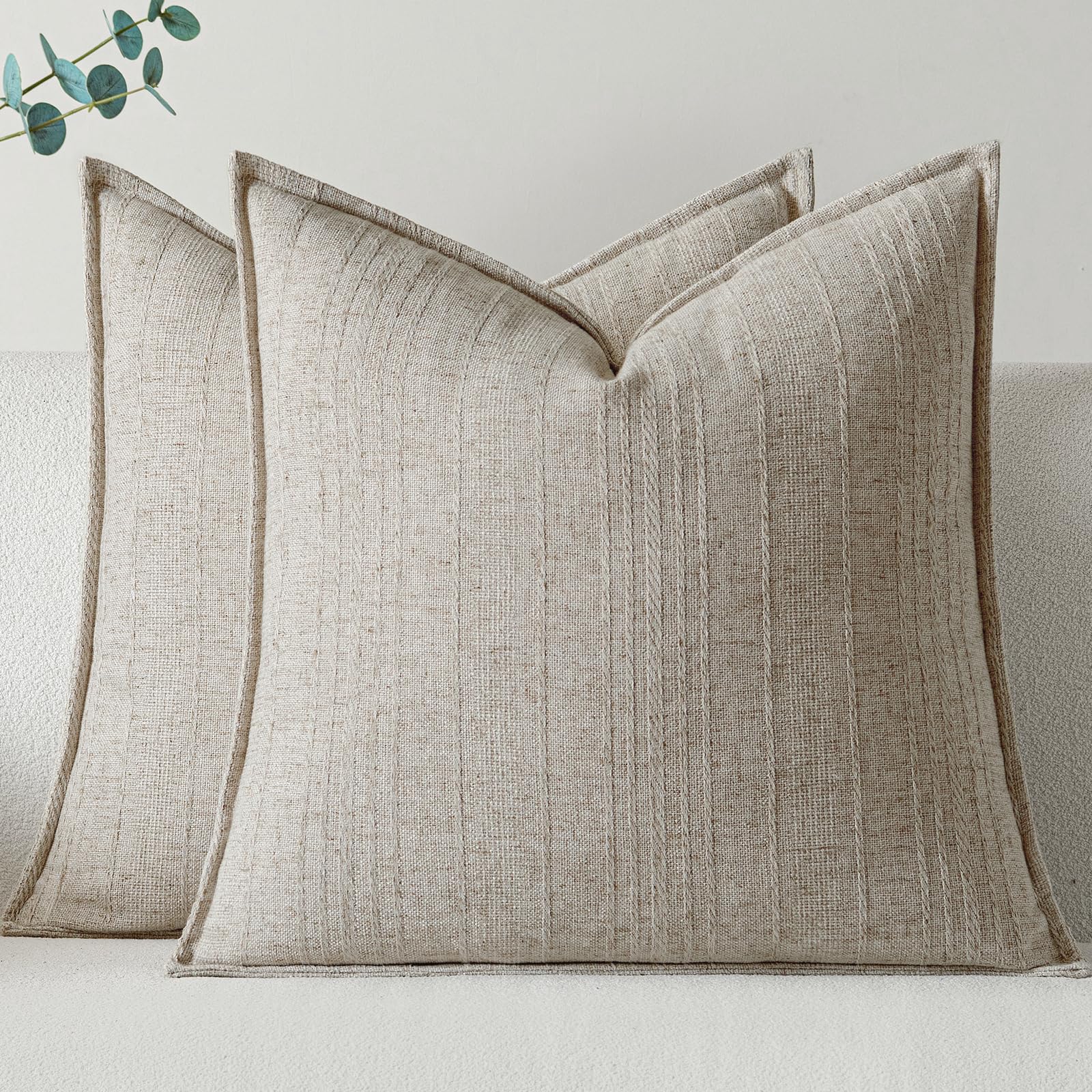 a moment Linen Pillow Covers Set of 2,Boho Farmhouse Throw Pillowcases Neutral Textured Decorative Covers for Couch Sofa Bed, Soft Linen Blend Accent Case Cushion Living Room Home Decor 20"x12"Khaki