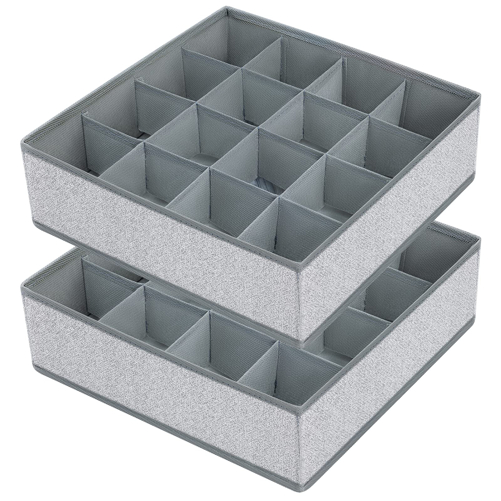 Joyoldelf Sock Drawer Organizer Divider 2 Packs Underwear Organizer, 24 Cell Closet Organizers and Storage Organizer Sock Holders Organizers for Storing Socks, Handkerchiefs, Ties, Belts (Grey)