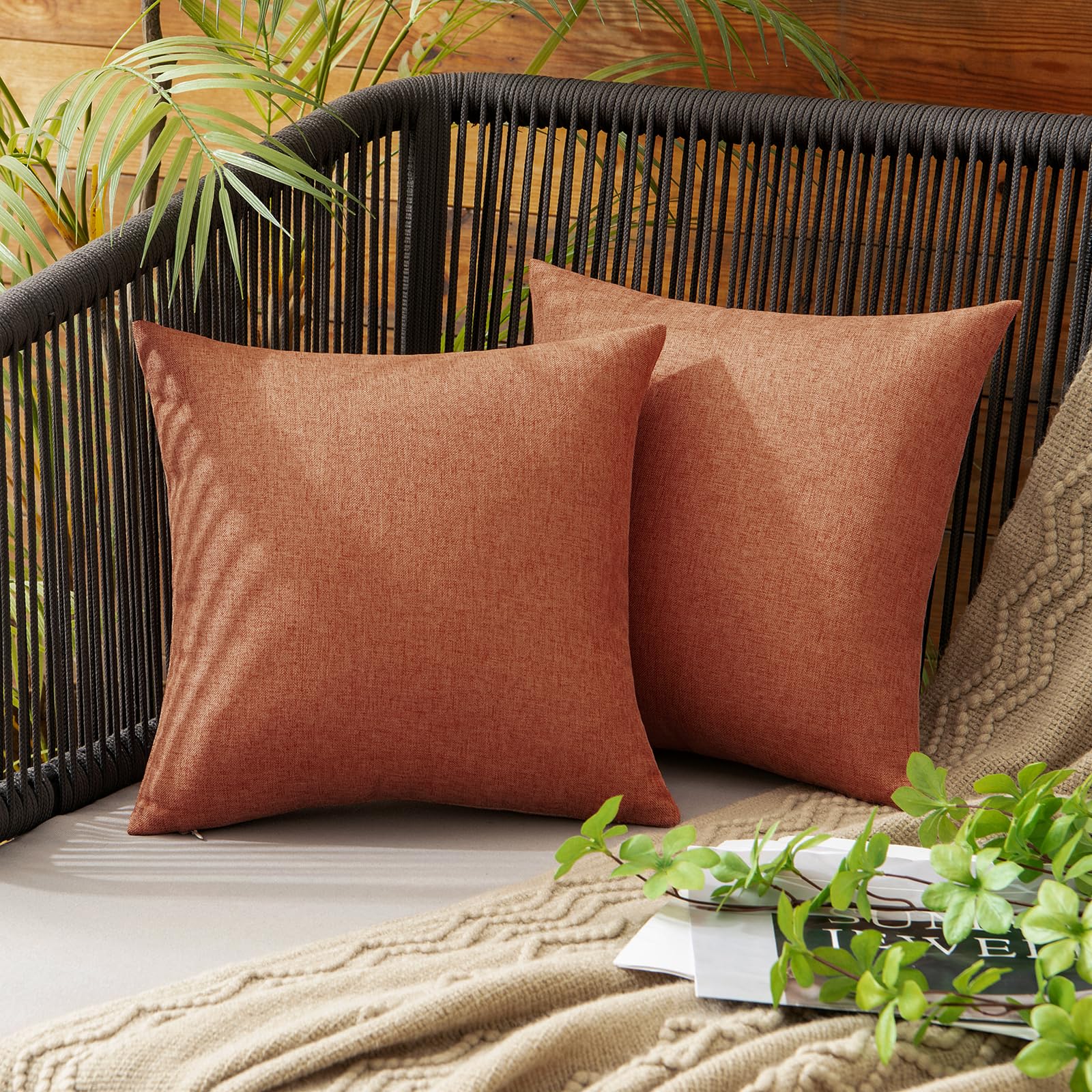 MIULEE Pack of 2 Decorative Outdoor Solid Waterproof Throw Pillow Covers Faux Linen Garden Farmhouse Cushion Cases for Patio Tent Balcony Couch Sofa 18x18 Inch Beige