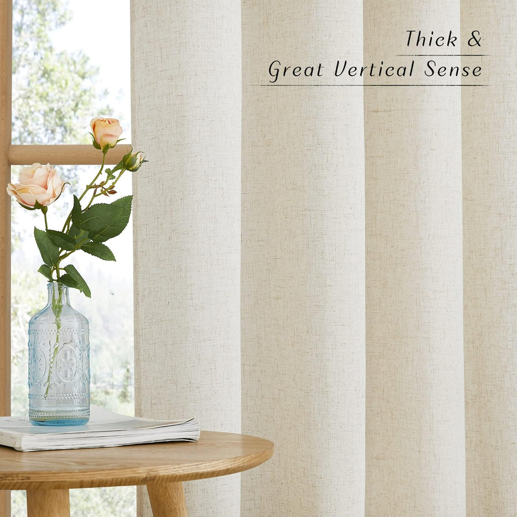 NICETOWN Natural Linen Curtains 84 inch Long 2 Panels Set, Grommet Top Thick Linen Burlap Semi Sheer Vertical Drapes Privacy Assured with Light Filtering for Bedroom/Living Room, W55 x L84