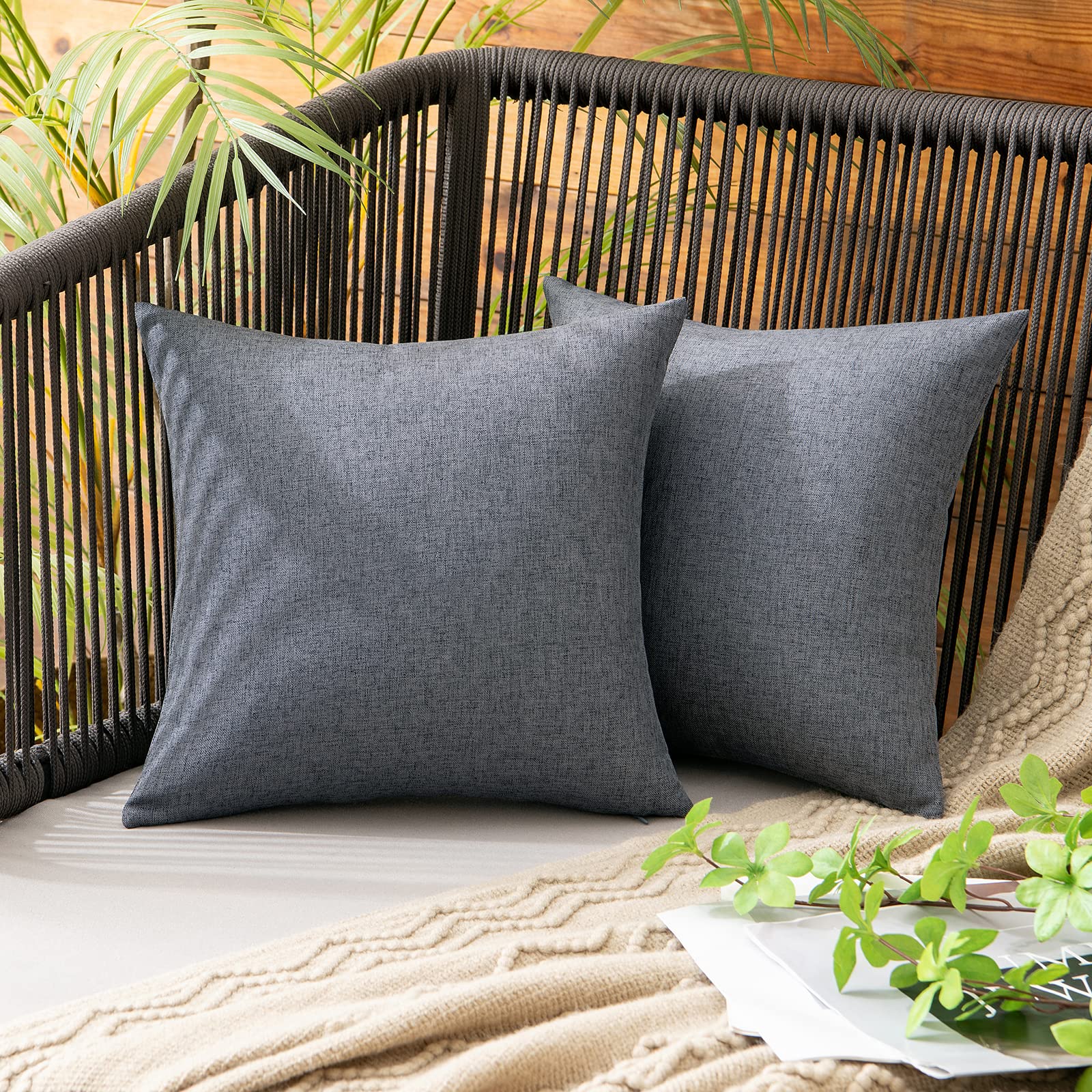 MIULEE Pack of 2 Decorative Outdoor Solid Waterproof Throw Pillow Covers Faux Linen Garden Farmhouse Cushion Cases for Patio Tent Balcony Couch Sofa 18x18 Inch Beige