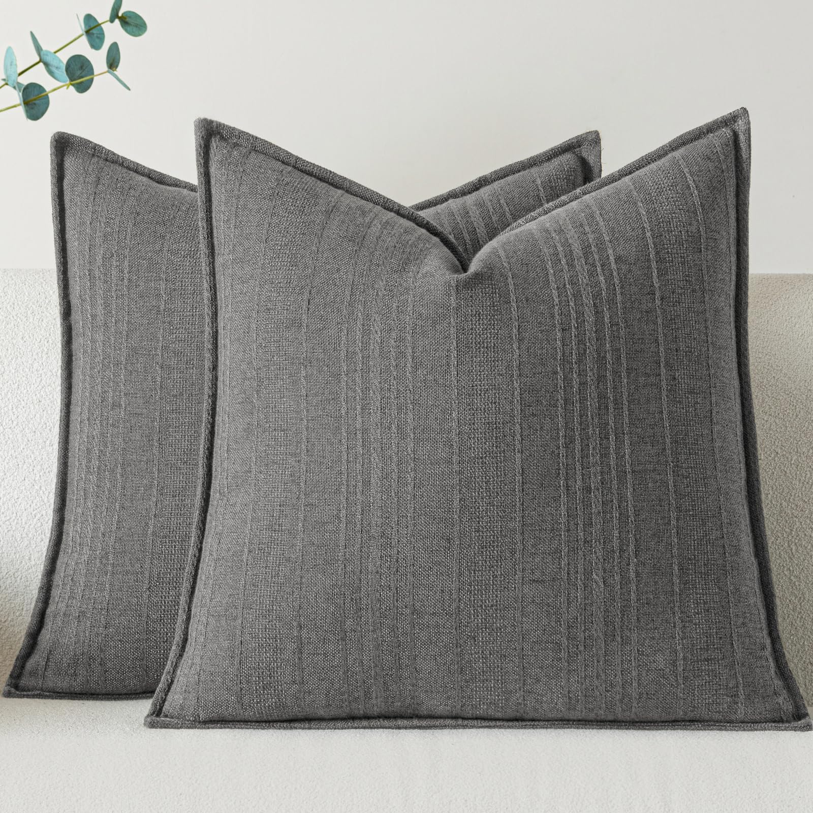 a moment Linen Pillow Covers Set of 2,Boho Farmhouse Throw Pillowcases Neutral Textured Decorative Covers for Couch Sofa Bed, Soft Linen Blend Accent Case Cushion Living Room Home Decor 20"x12"Khaki