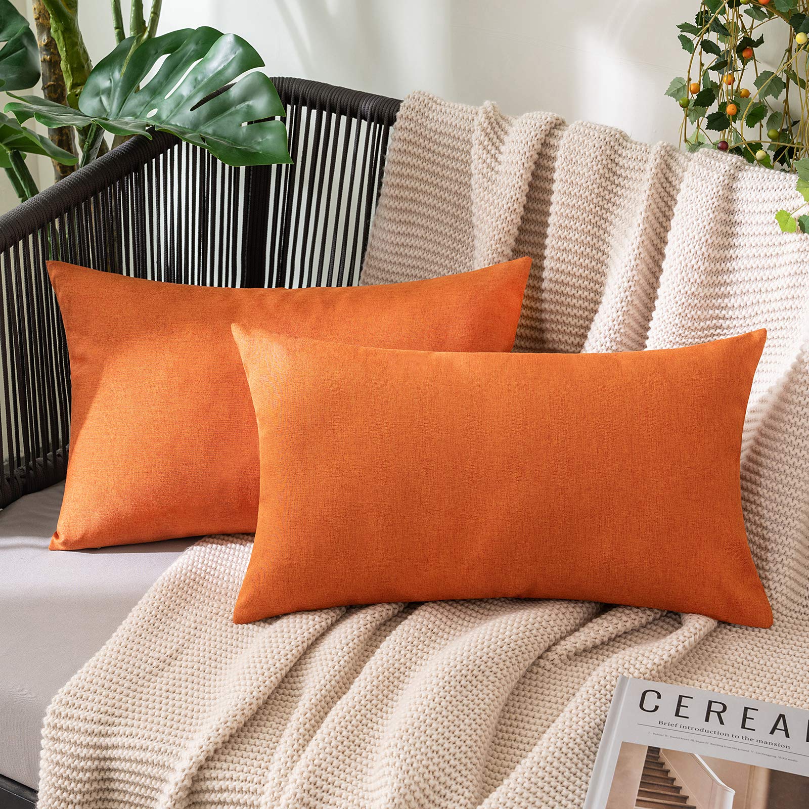 MIULEE Pack of 2 Decorative Outdoor Solid Waterproof Throw Pillow Covers Faux Linen Garden Farmhouse Cushion Cases for Patio Tent Balcony Couch Sofa 18x18 Inch Beige
