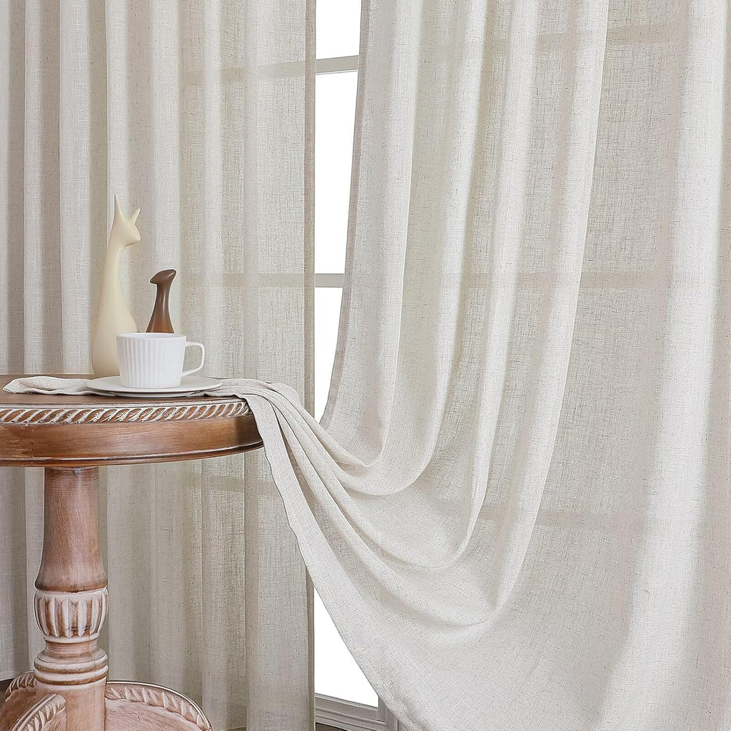 CUCRAF Natural Off White Linen Non See Through Semi Sheer Privacy Curtains 84 Inches, Light Filtering Curtain for Bedroom Living Room, 2 Panels Set Rod Pocket & Back Tab Window Drapes (52 x 84 Inch)