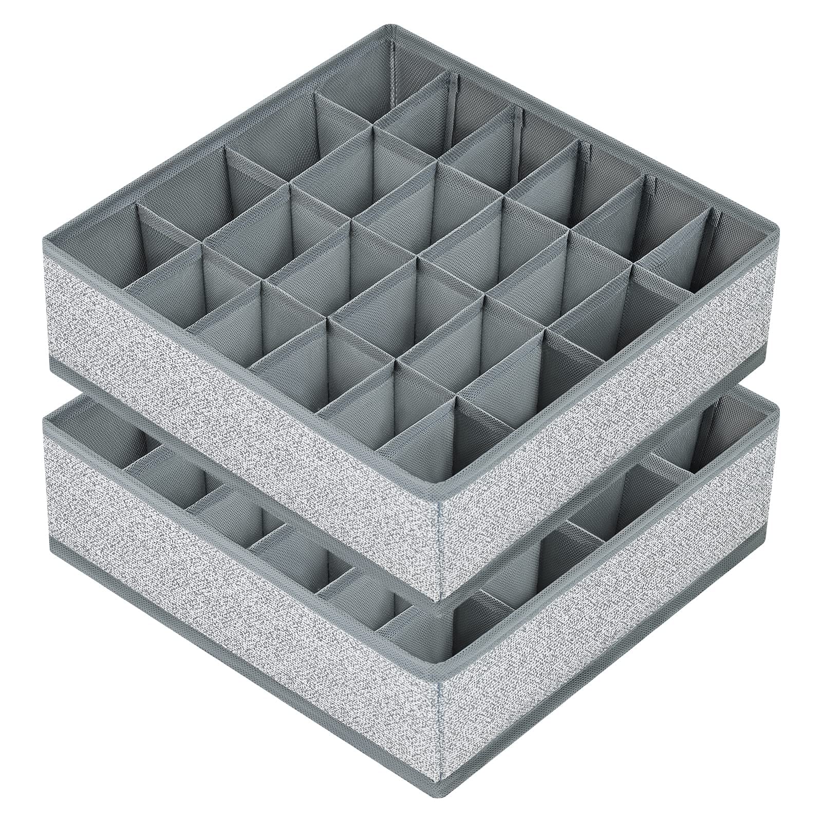 Joyoldelf Sock Drawer Organizer Divider 2 Packs Underwear Organizer, 24 Cell Closet Organizers and Storage Organizer Sock Holders Organizers for Storing Socks, Handkerchiefs, Ties, Belts (Grey)