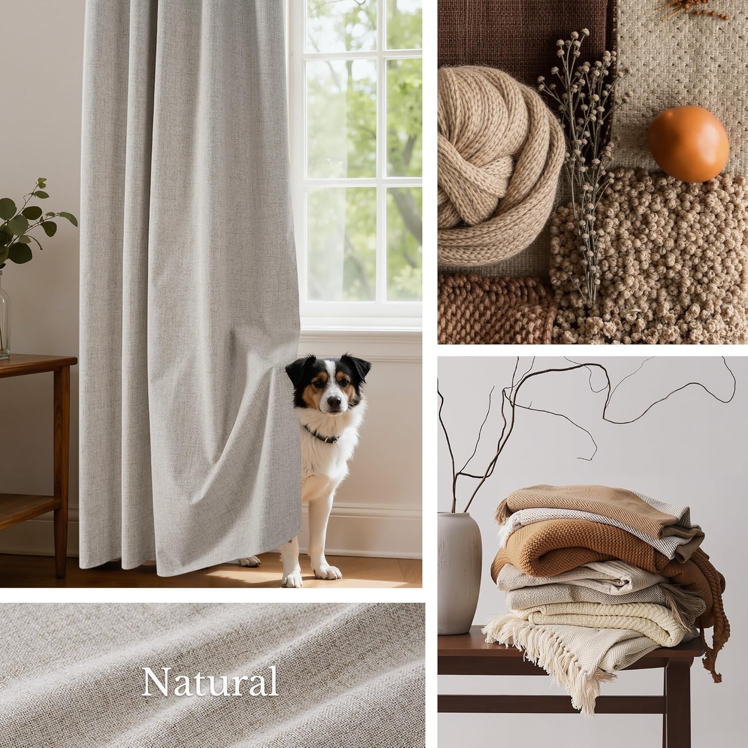 NICETOWN 100% Blackout Linen Curtains 90" Long for Bedroom, Thermal Insulated Living Room Curtains with Liner, Farmhouse Style Linen Blend Window Draperies for Dining Room (2 Panels, 52" W, Natural)