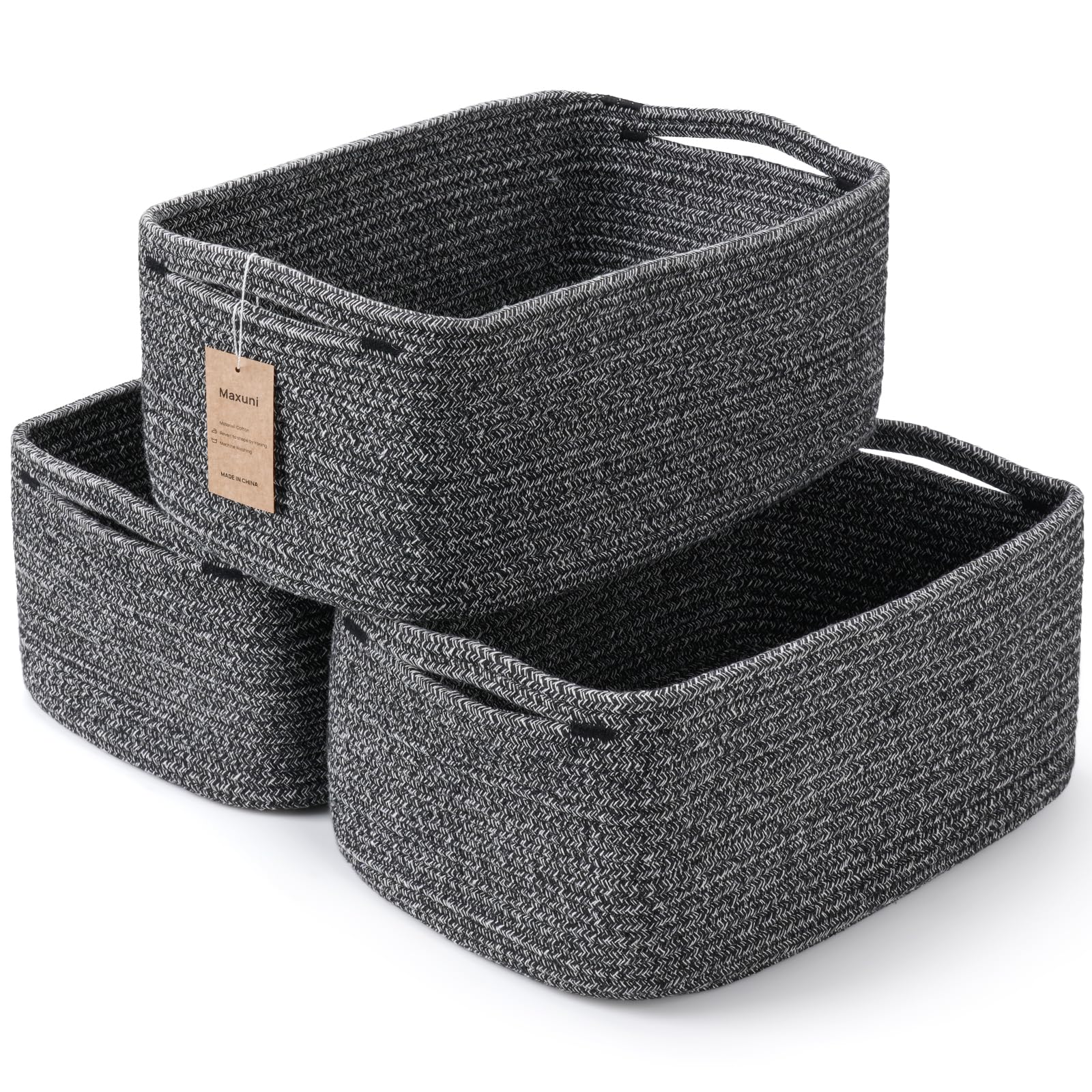 3-Pack Small Storage Baskets for Organizing | Woven Shelf Toy Basket | Rope Baskets for Gifts Empty | Closet Organizer Bins with Handles | Cube Decorative Box | 11.8×7.8×5.1” | Mixed brown